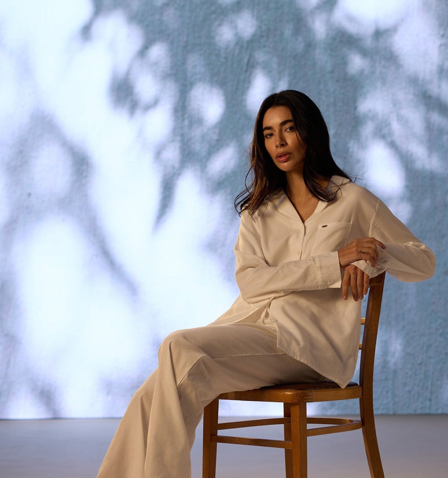 Cotton Modal Long Pyjama Set in White