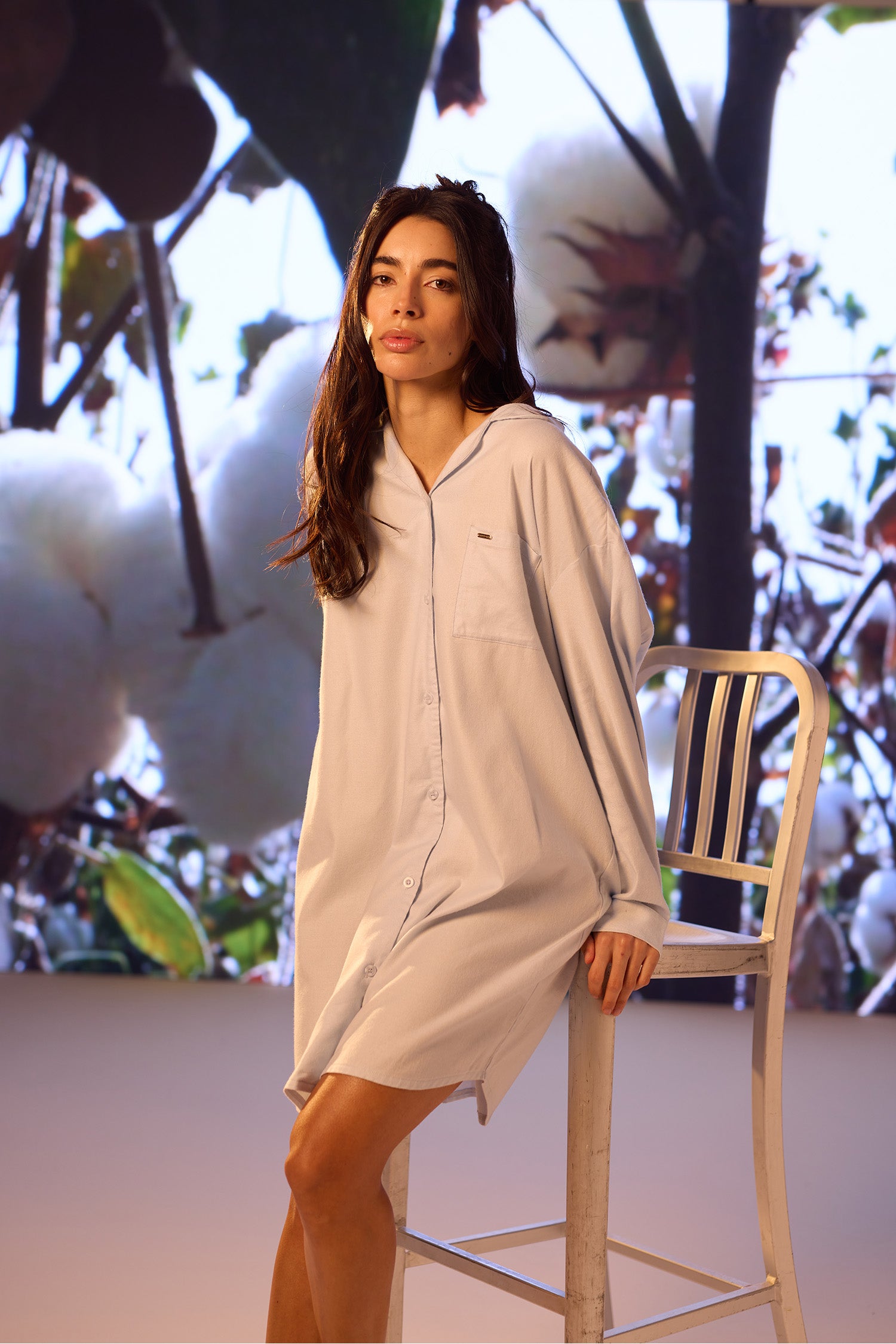 Cotton Modal Relaxed Nightshirt in Sky Blue