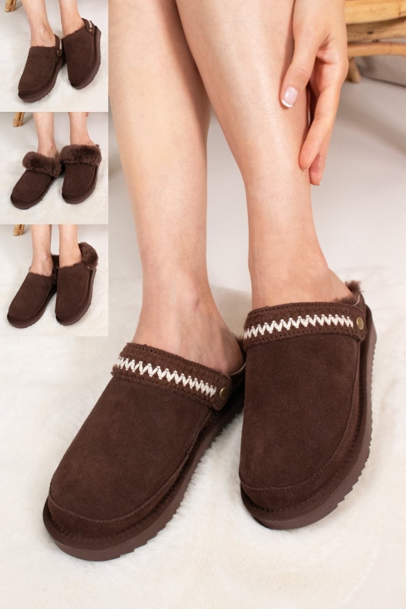 Hallie Sheepskin Multiway Slippers in Chocolate - Slippers