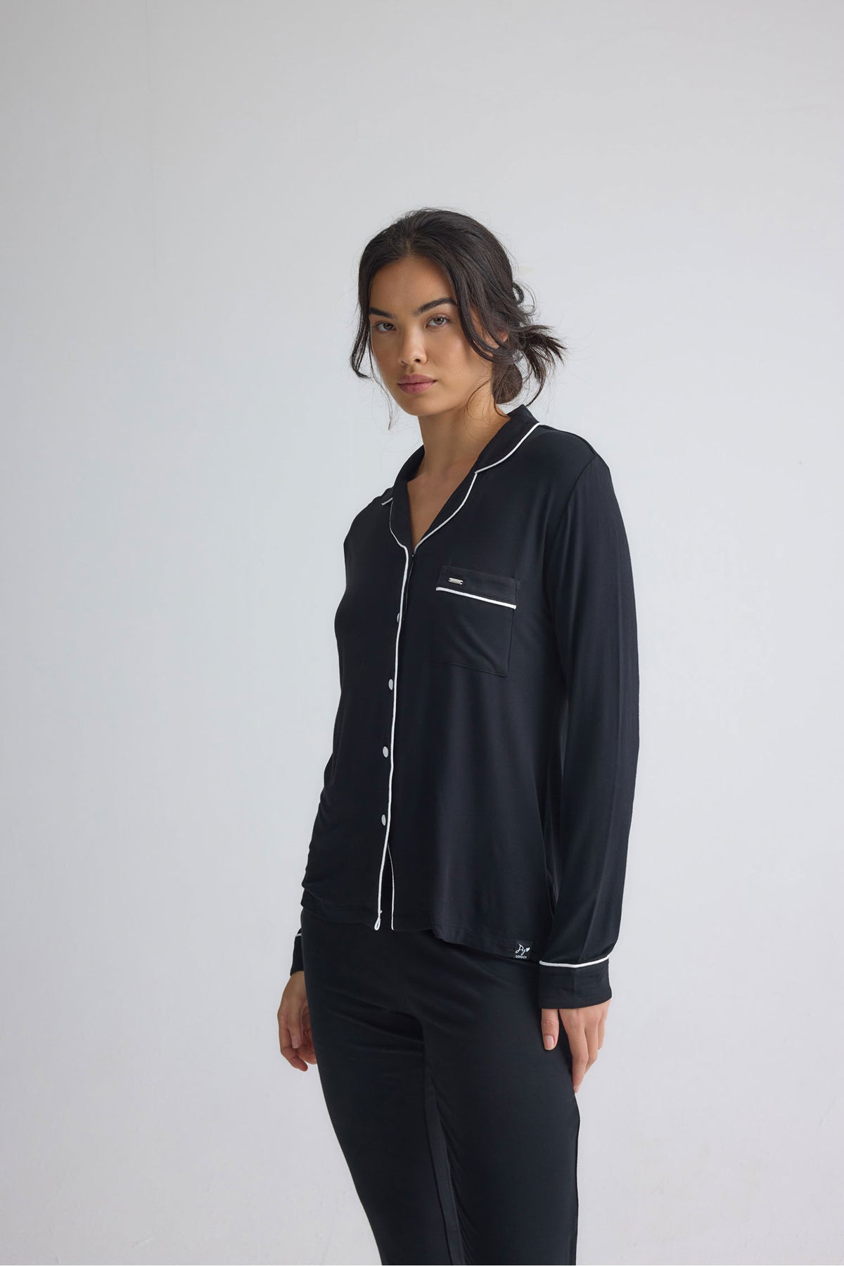 Bamboo Long Pyjama Set in Black