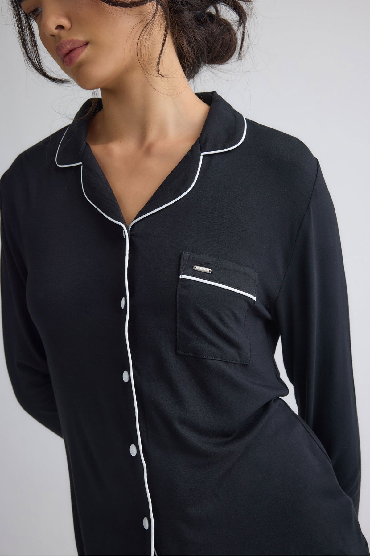 Bamboo Long Pyjama Set in Black