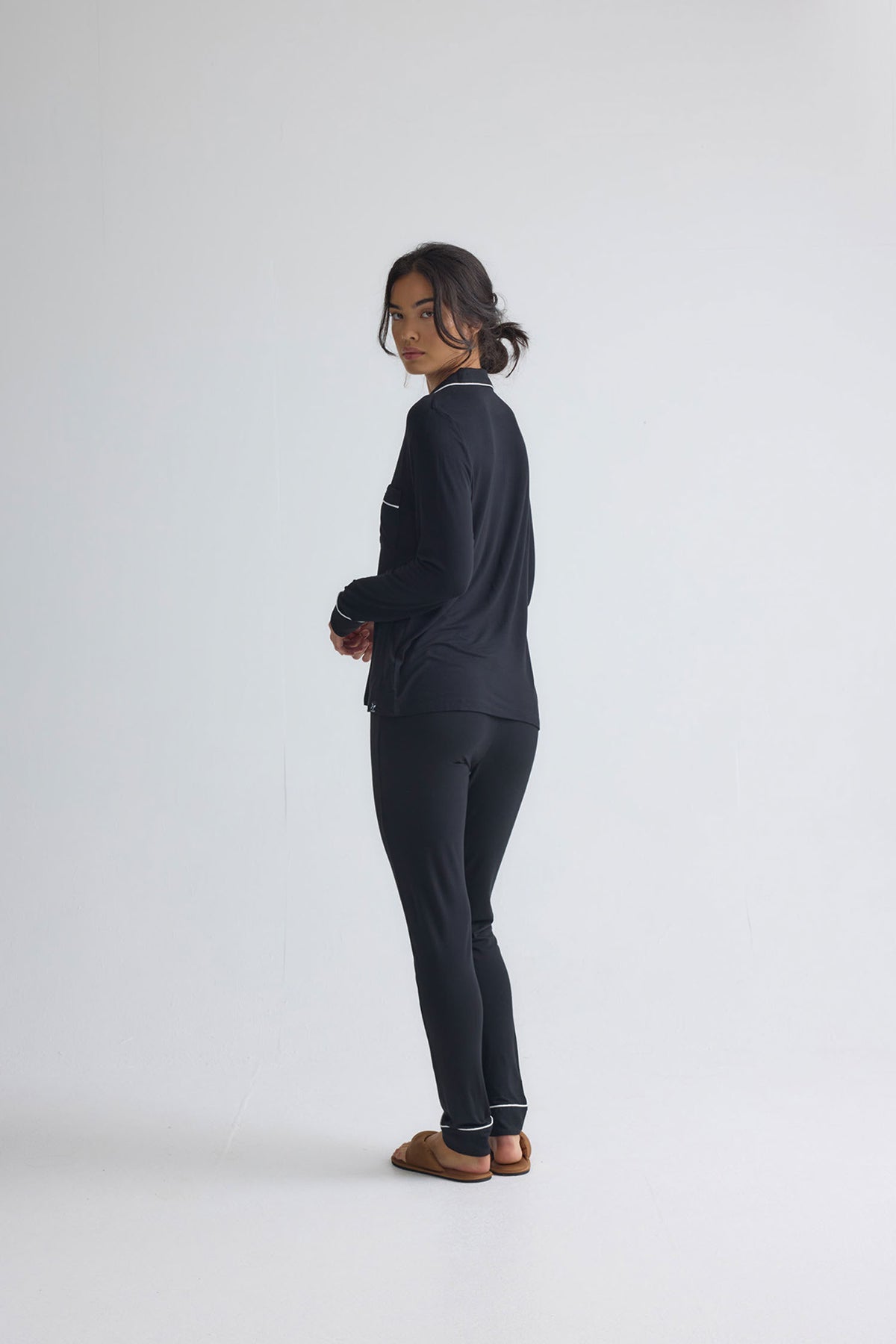 Bamboo Long Pyjama Set in Black