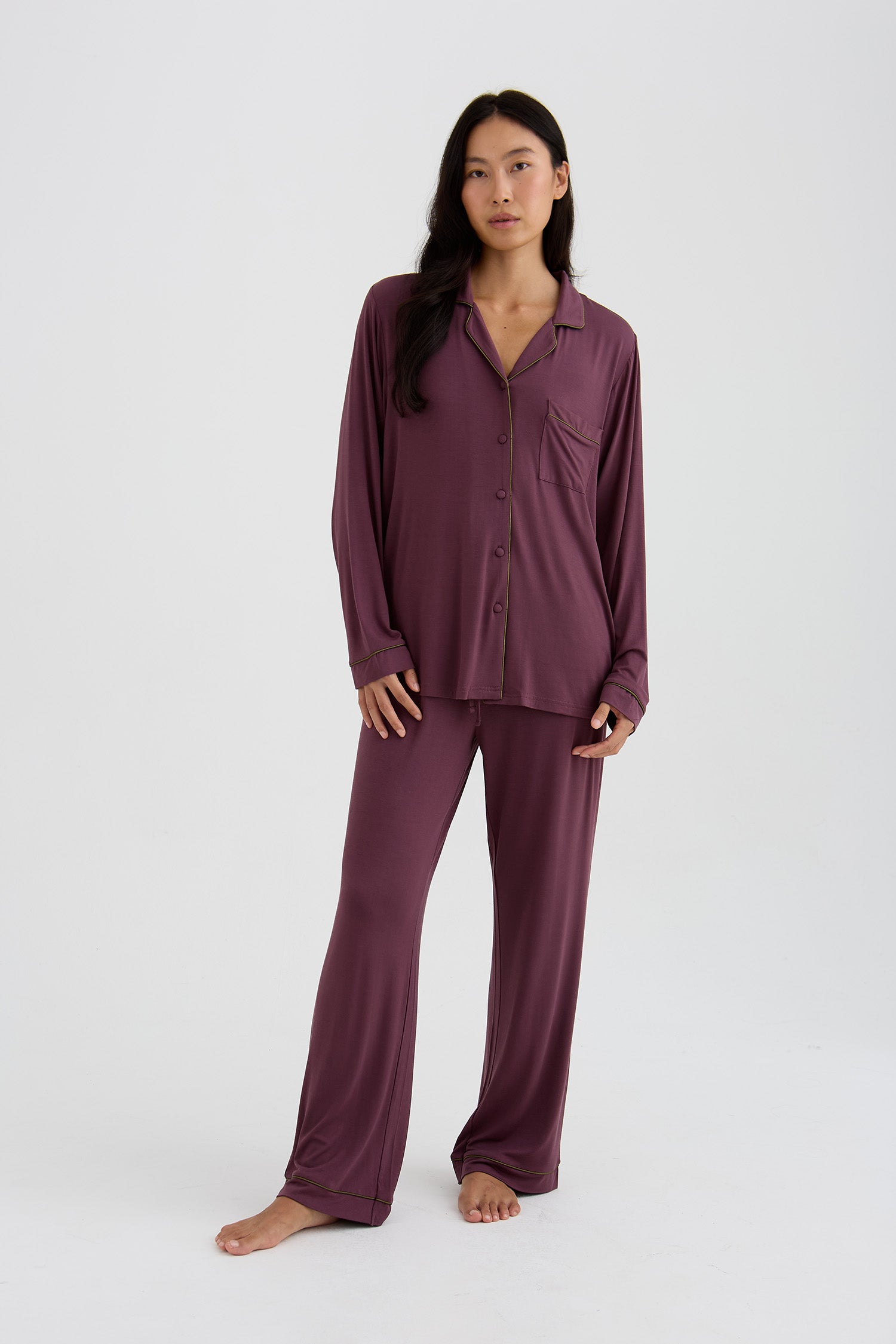 Bamboo New Classic Long Pyjama Set In Huckleberry