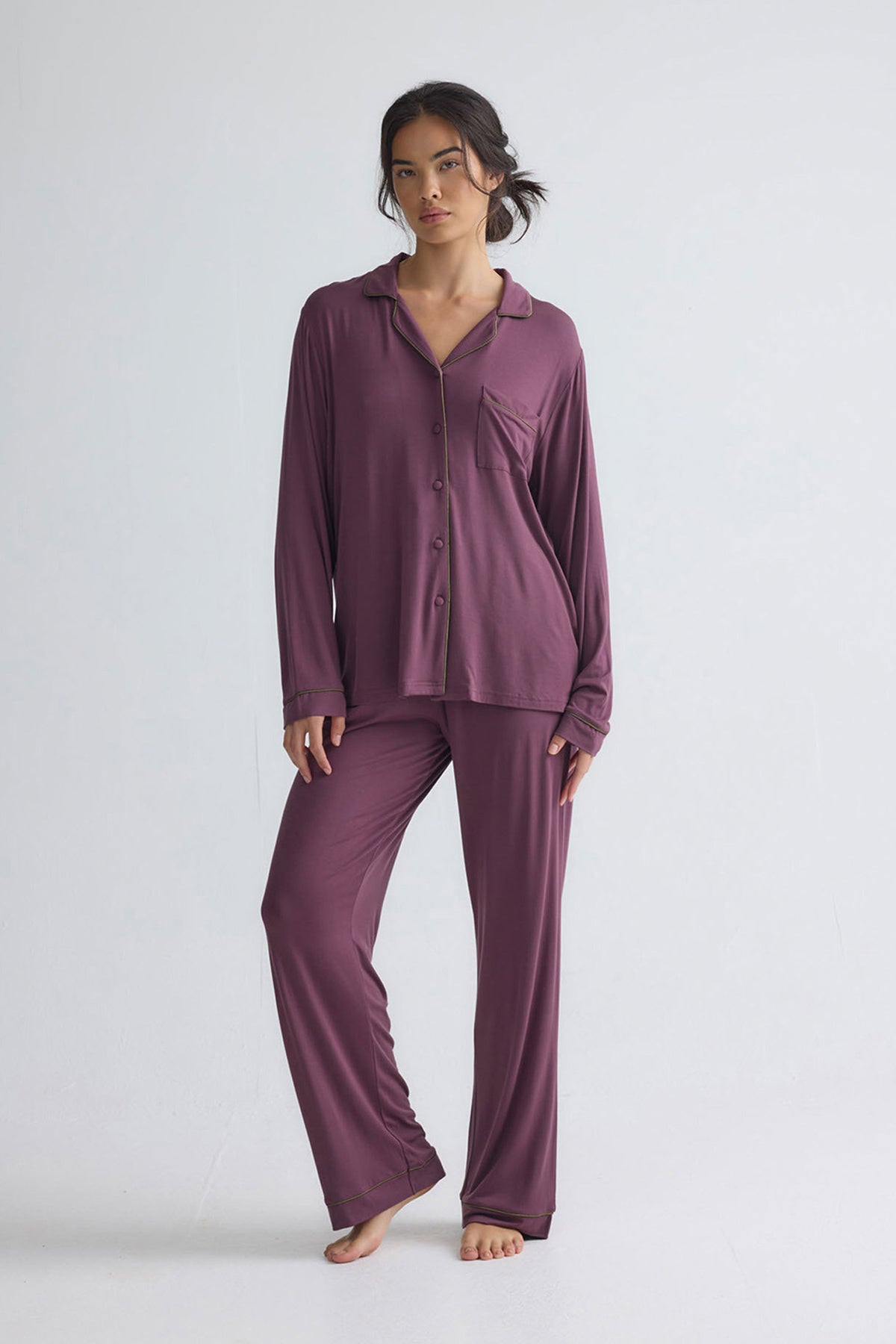 Bamboo New Classic Long Pyjama Set In Huckleberry