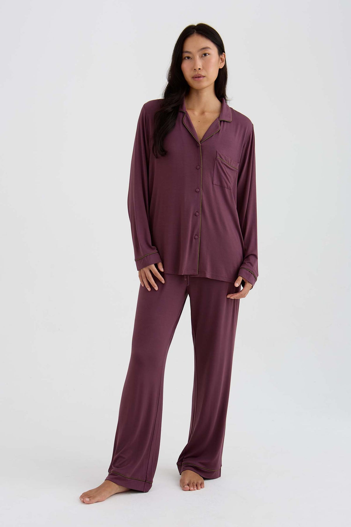 Bamboo New Classic Long Pyjama Set In Huckleberry