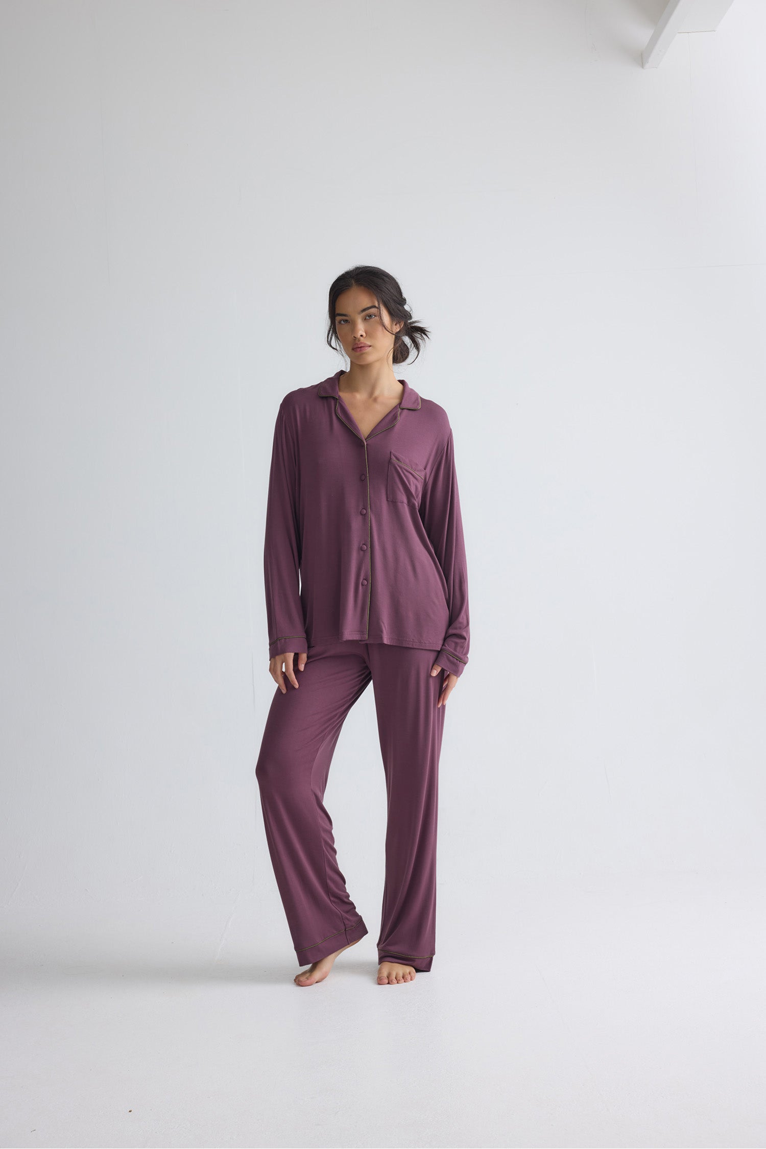 Bamboo New Classic Long Pyjama Set In Huckleberry