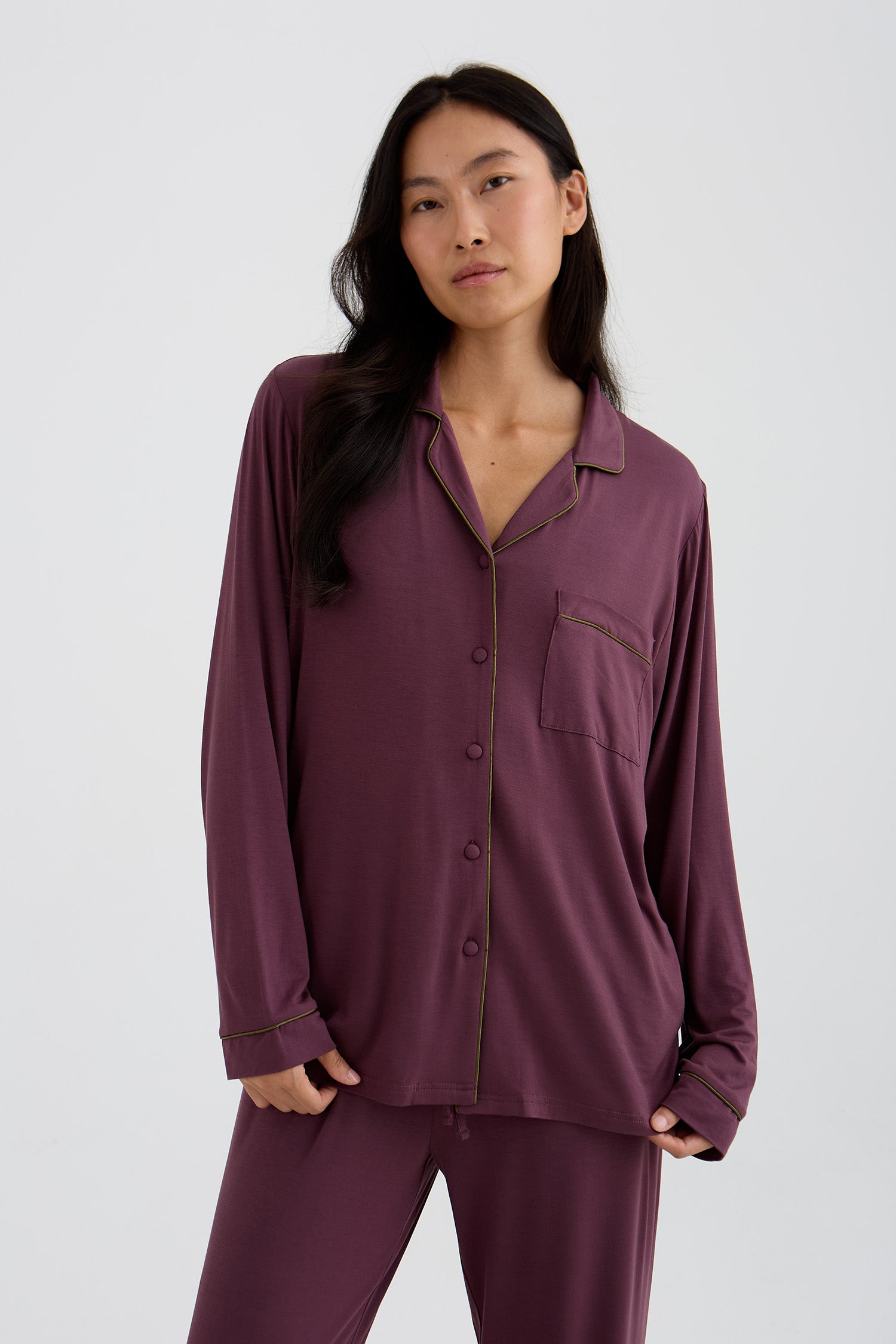 Bamboo New Classic Long Pyjama Set In Huckleberry