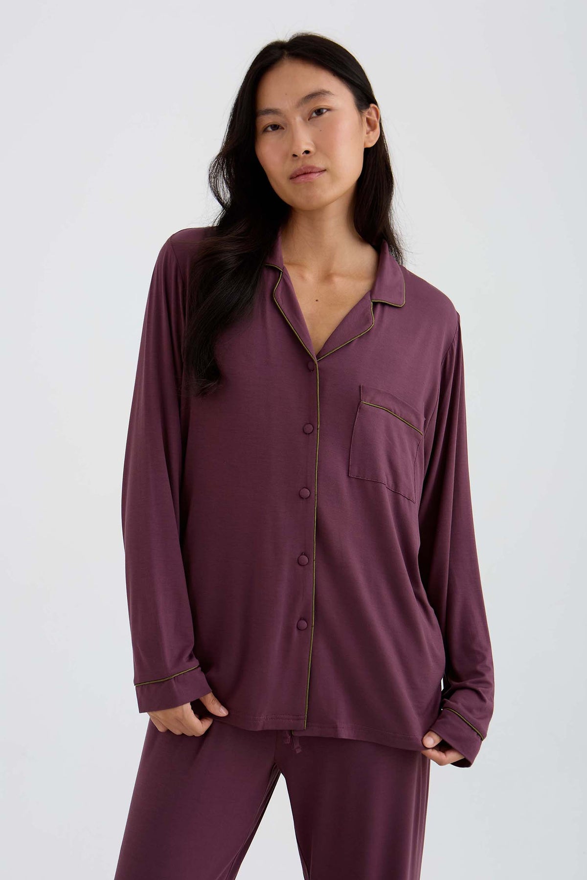 Bamboo New Classic Long Pyjama Set In Huckleberry