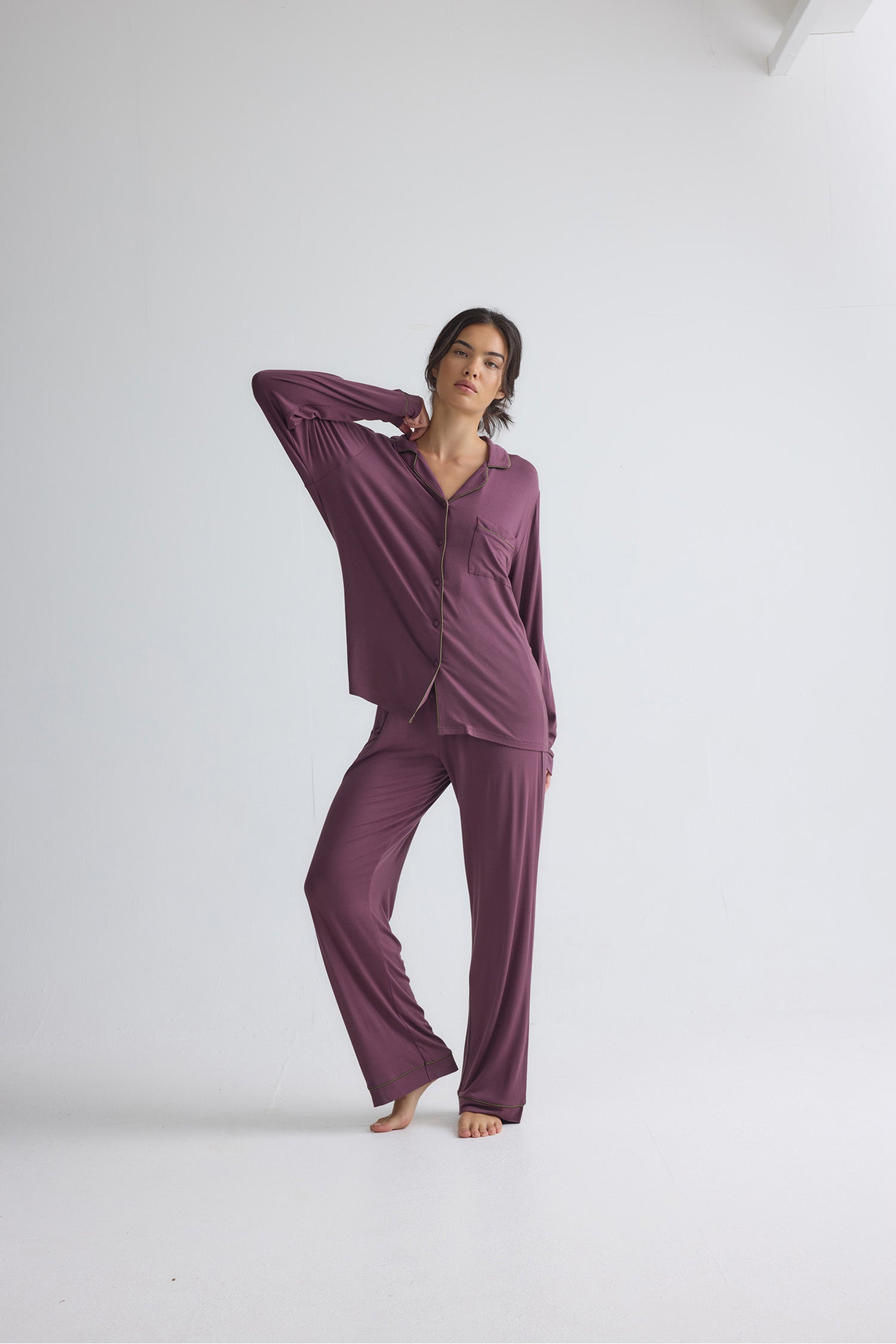 Bamboo New Classic Long Pyjama Set In Huckleberry
