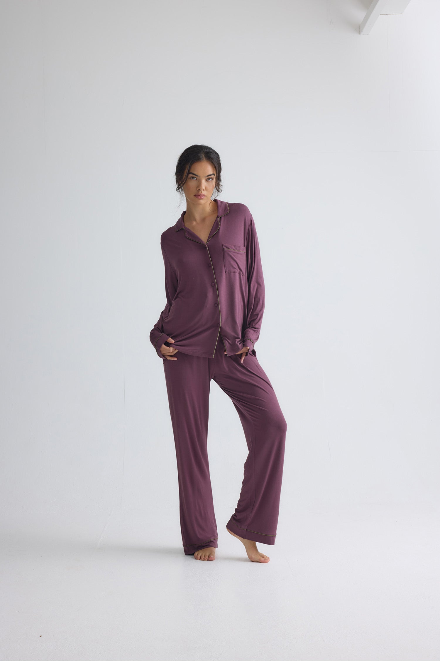 Bamboo New Classic Long Pyjama Set In Huckleberry