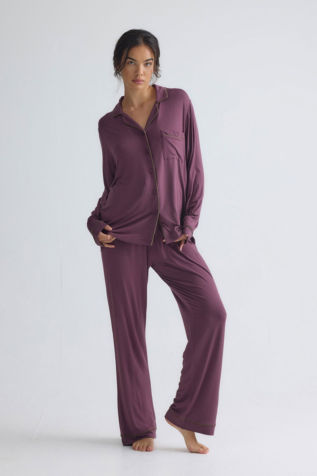 Bamboo New Classic Long Pyjama Set In Huckleberry