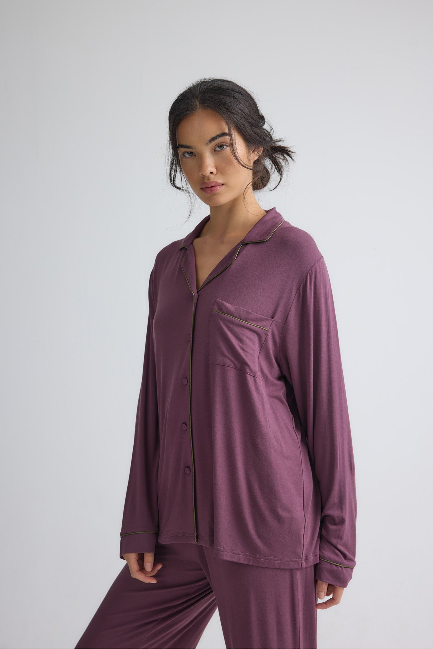 Bamboo New Classic Long Pyjama Set In Huckleberry