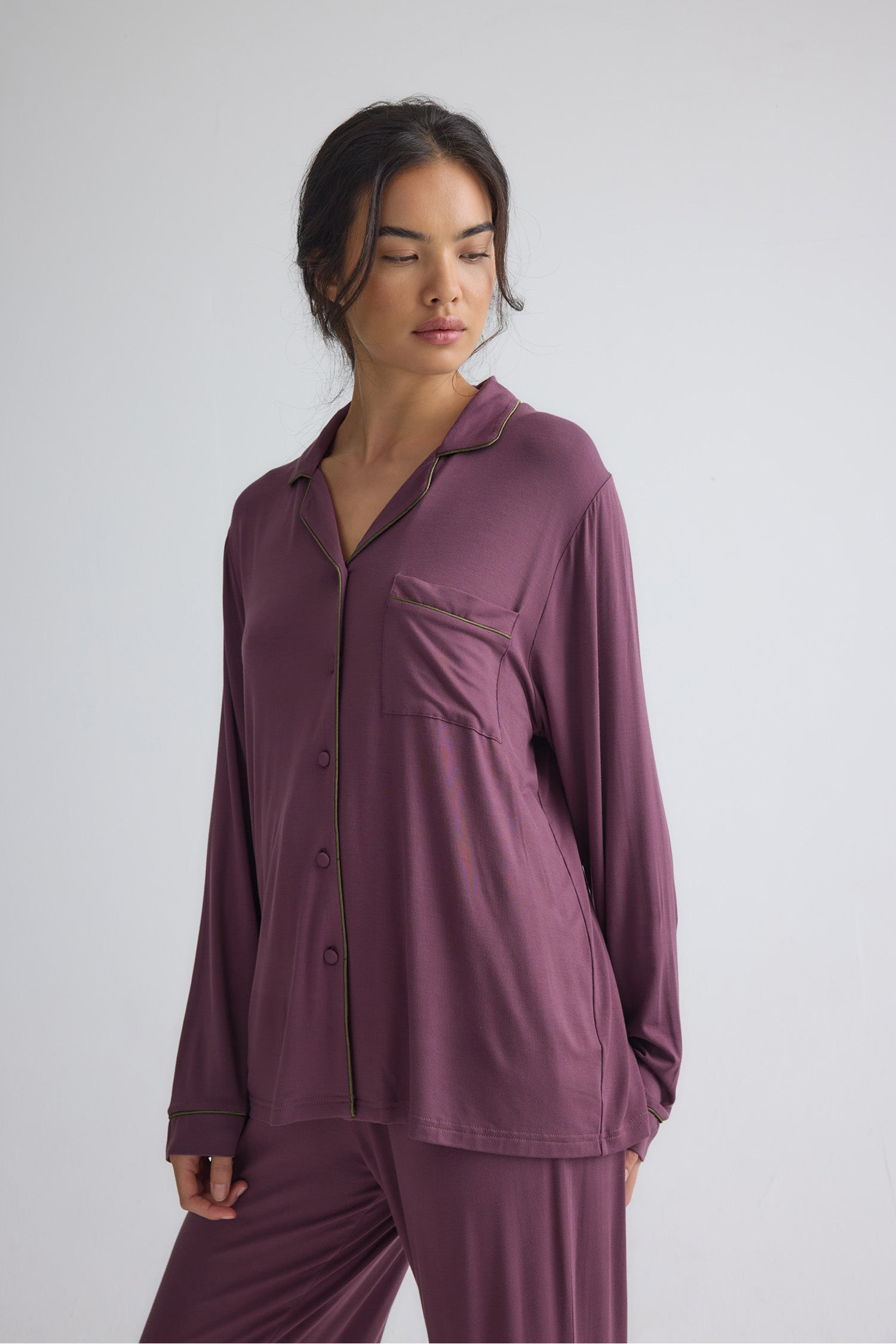 Bamboo New Classic Long Pyjama Set In Huckleberry