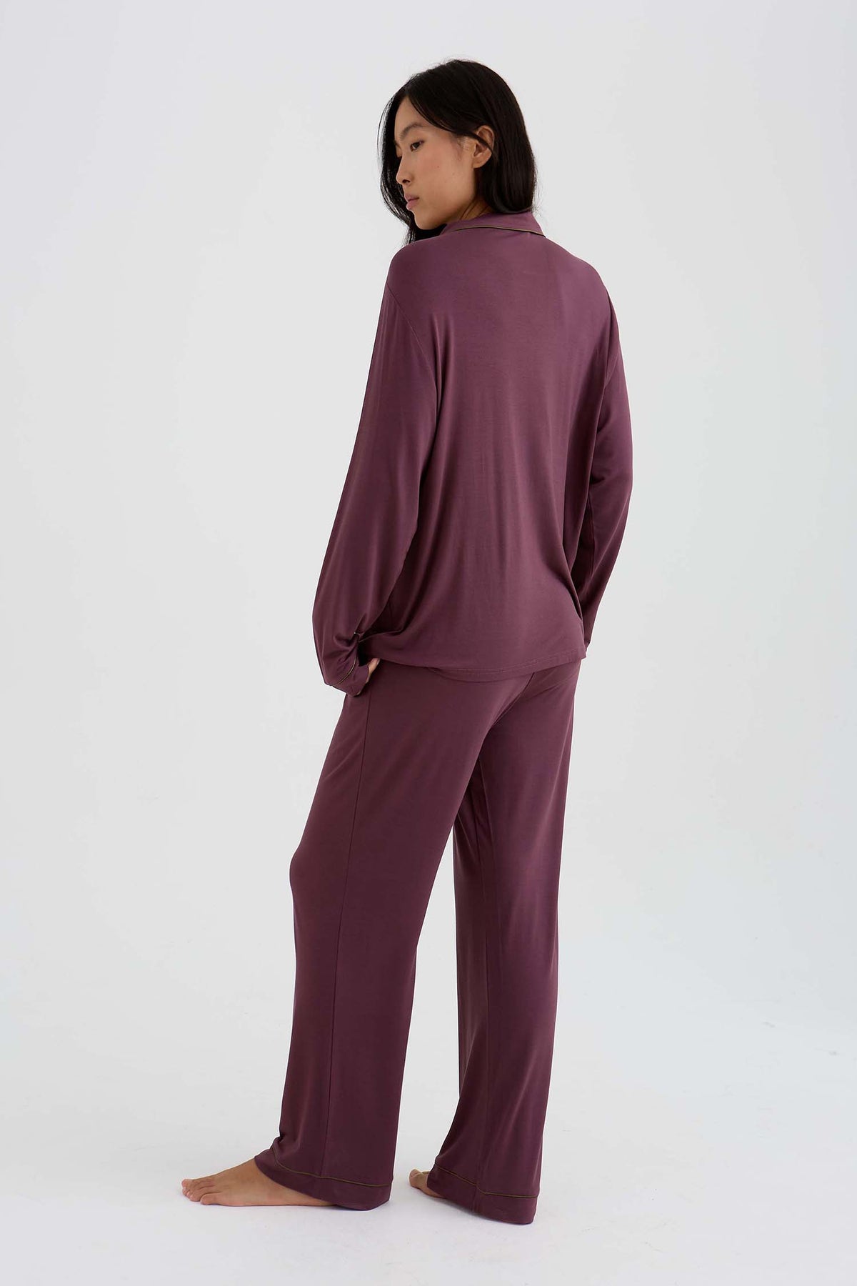 Bamboo New Classic Long Pyjama Set In Huckleberry