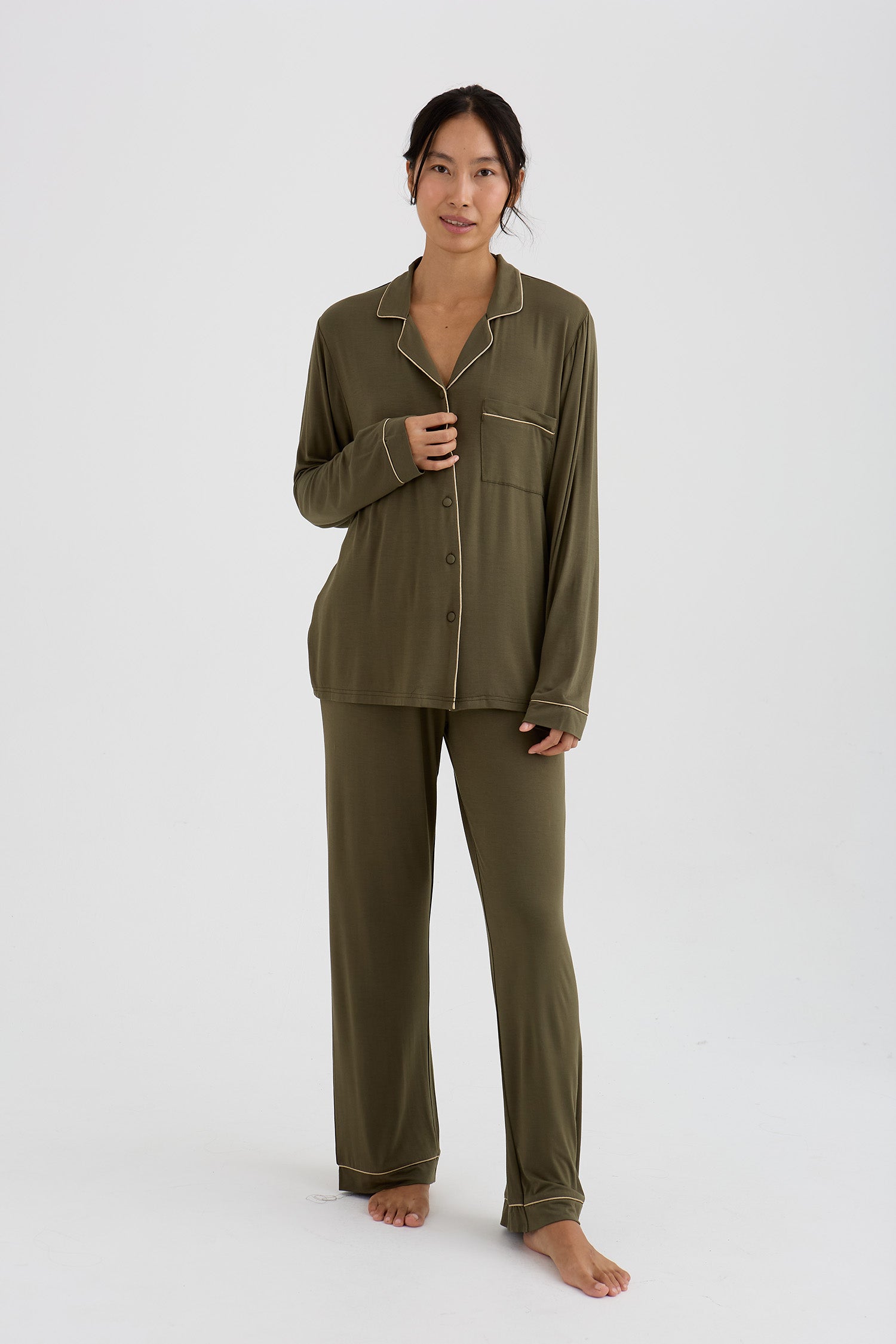Bamboo New Classic Long Pyjama Set In Olive