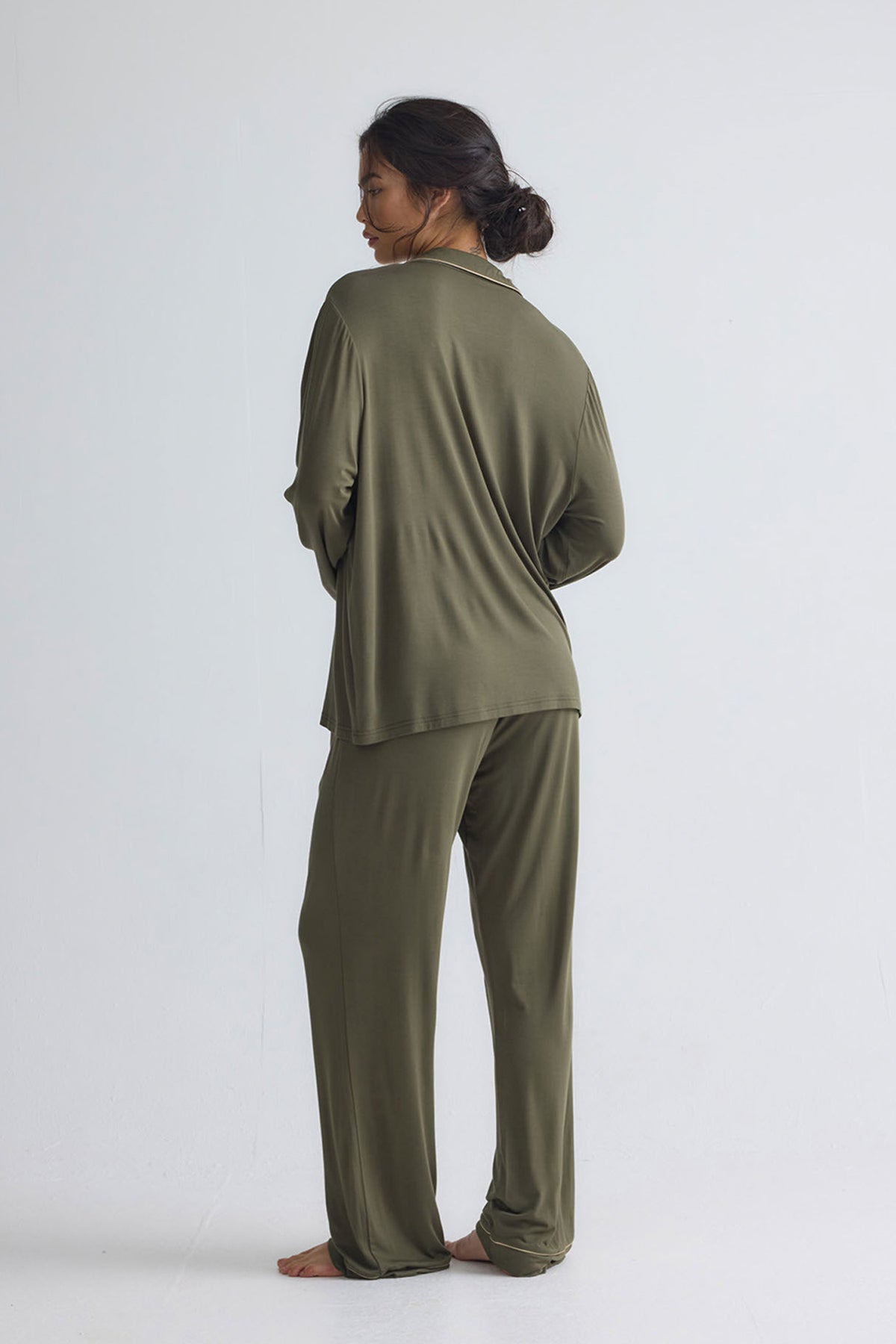Bamboo New Classic Long Pyjama Set In Olive