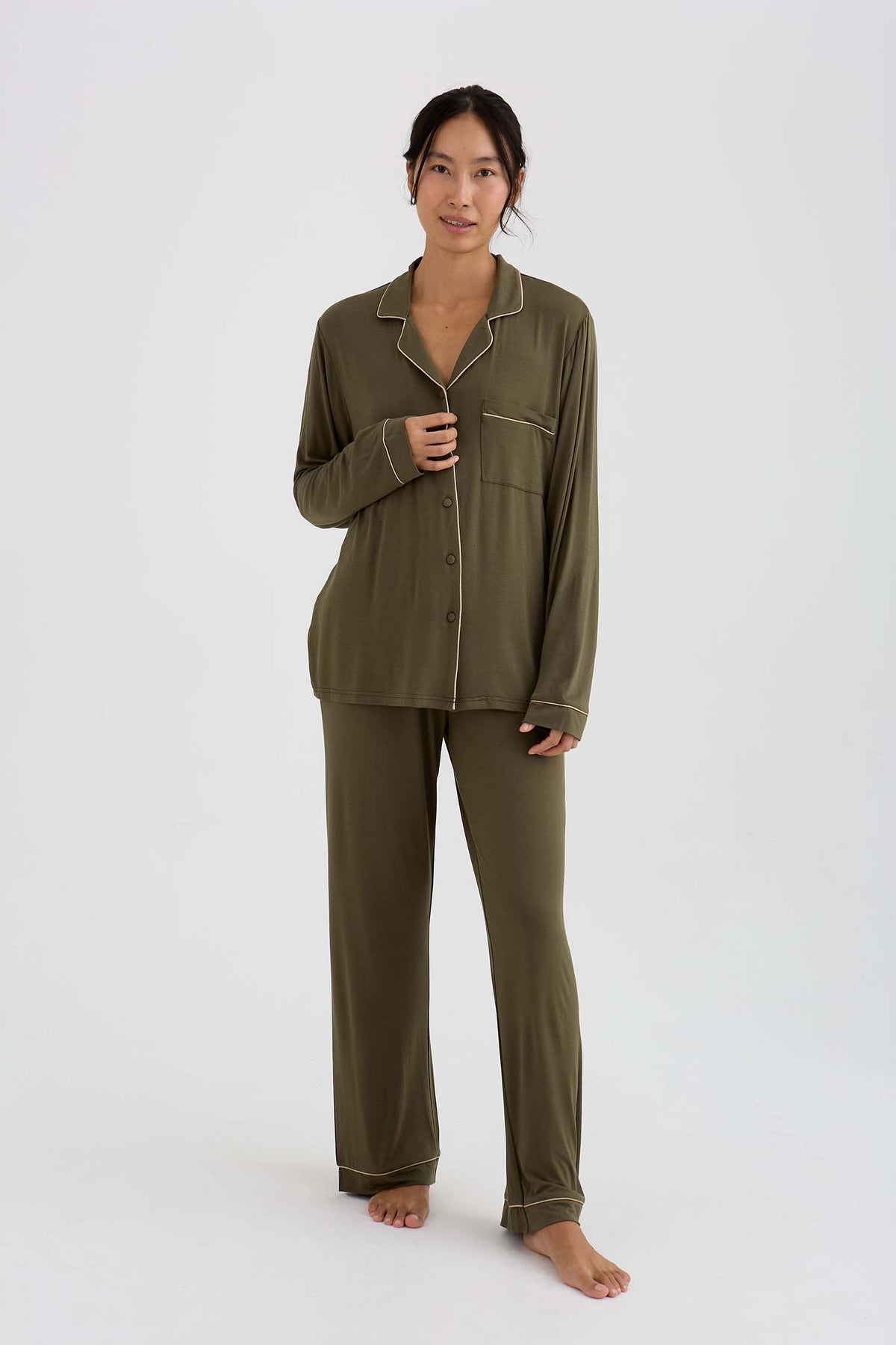 Bamboo New Classic Long Pyjama Set In Olive