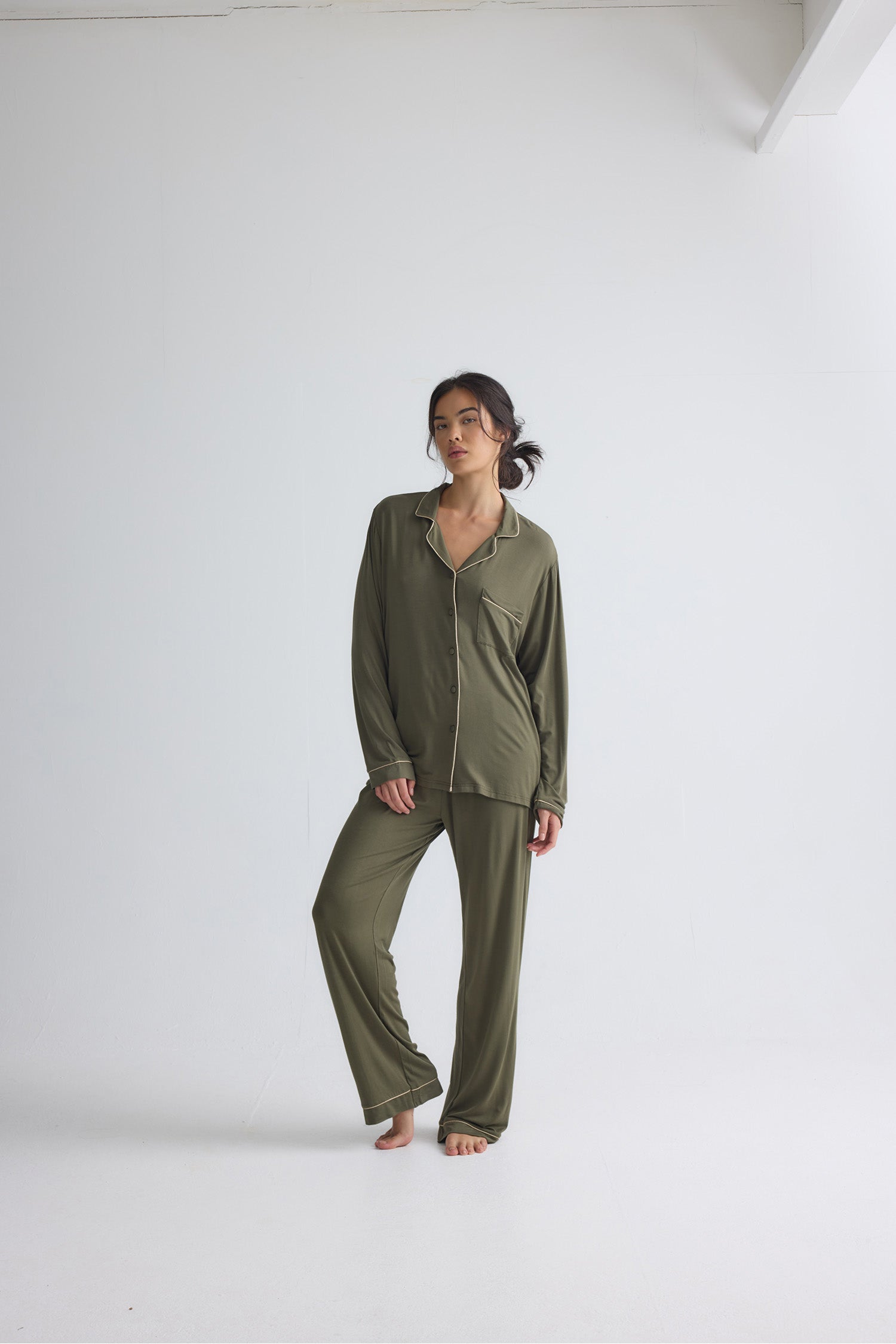 Bamboo New Classic Long Pyjama Set In Olive