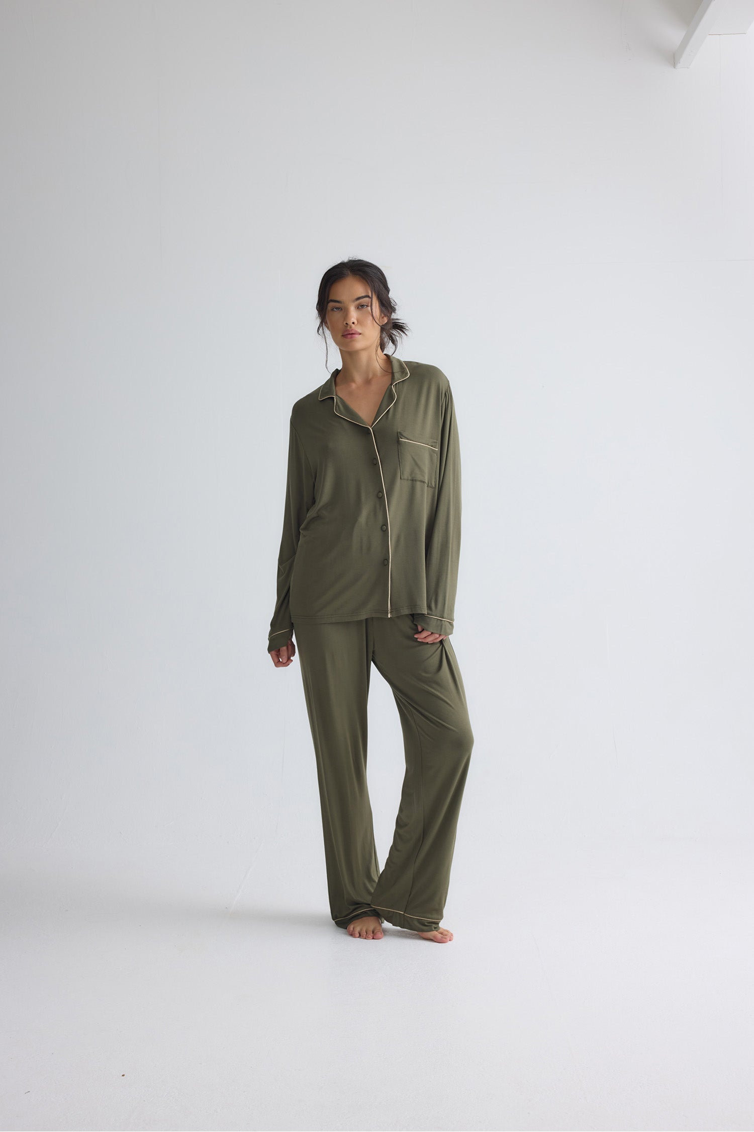 Bamboo New Classic Long Pyjama Set In Olive
