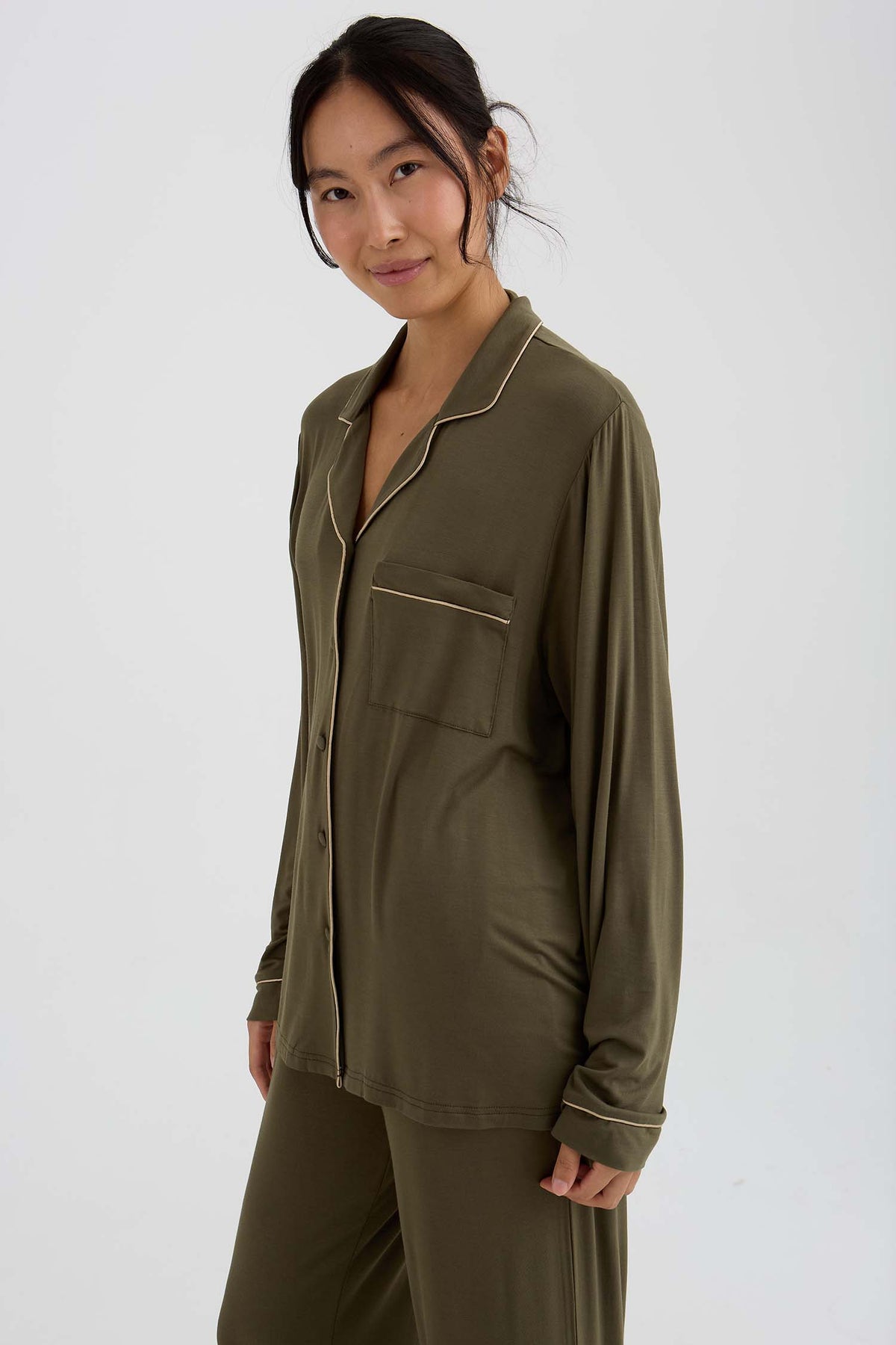 Bamboo New Classic Long Pyjama Set In Olive
