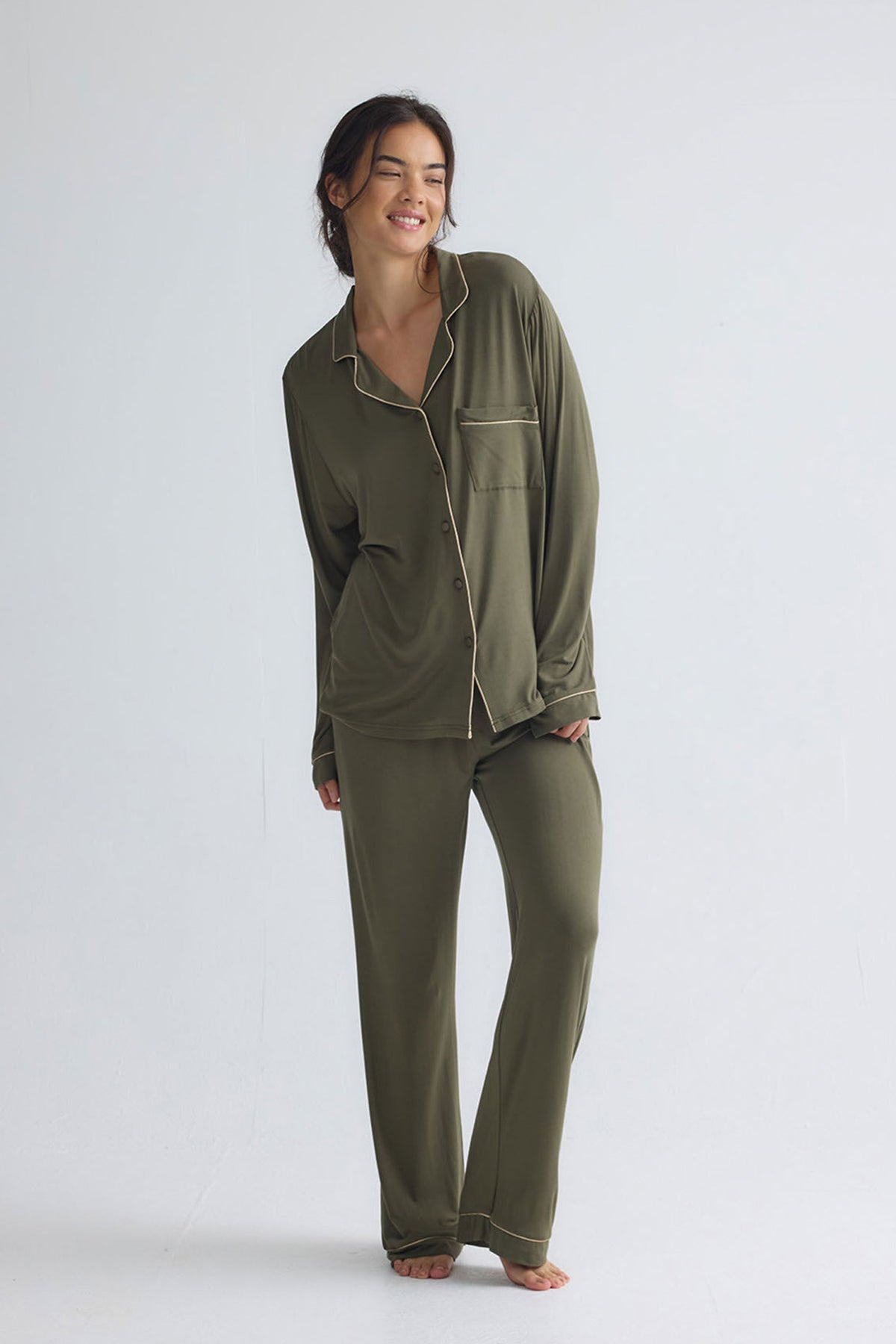 Bamboo New Classic Long Pyjama Set In Olive