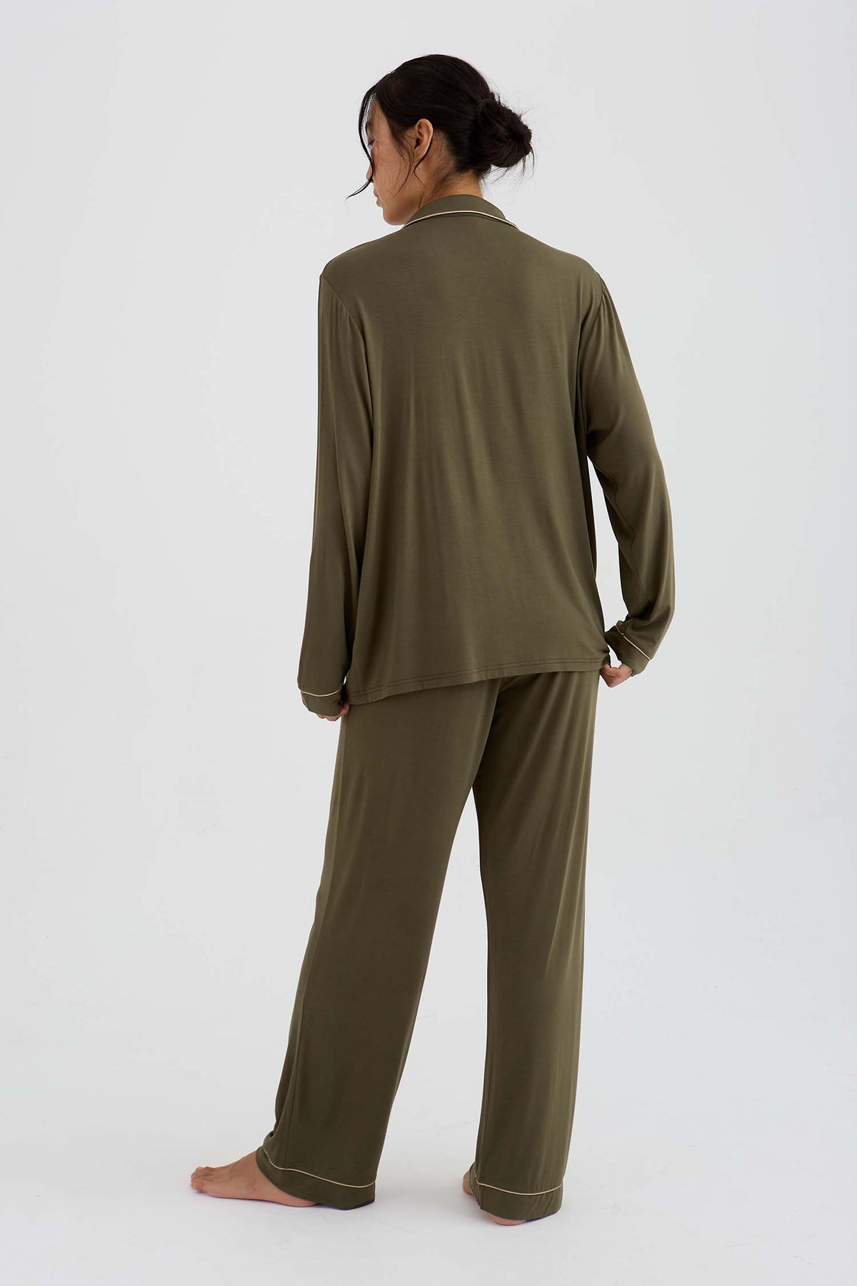 Bamboo New Classic Long Pyjama Set In Olive