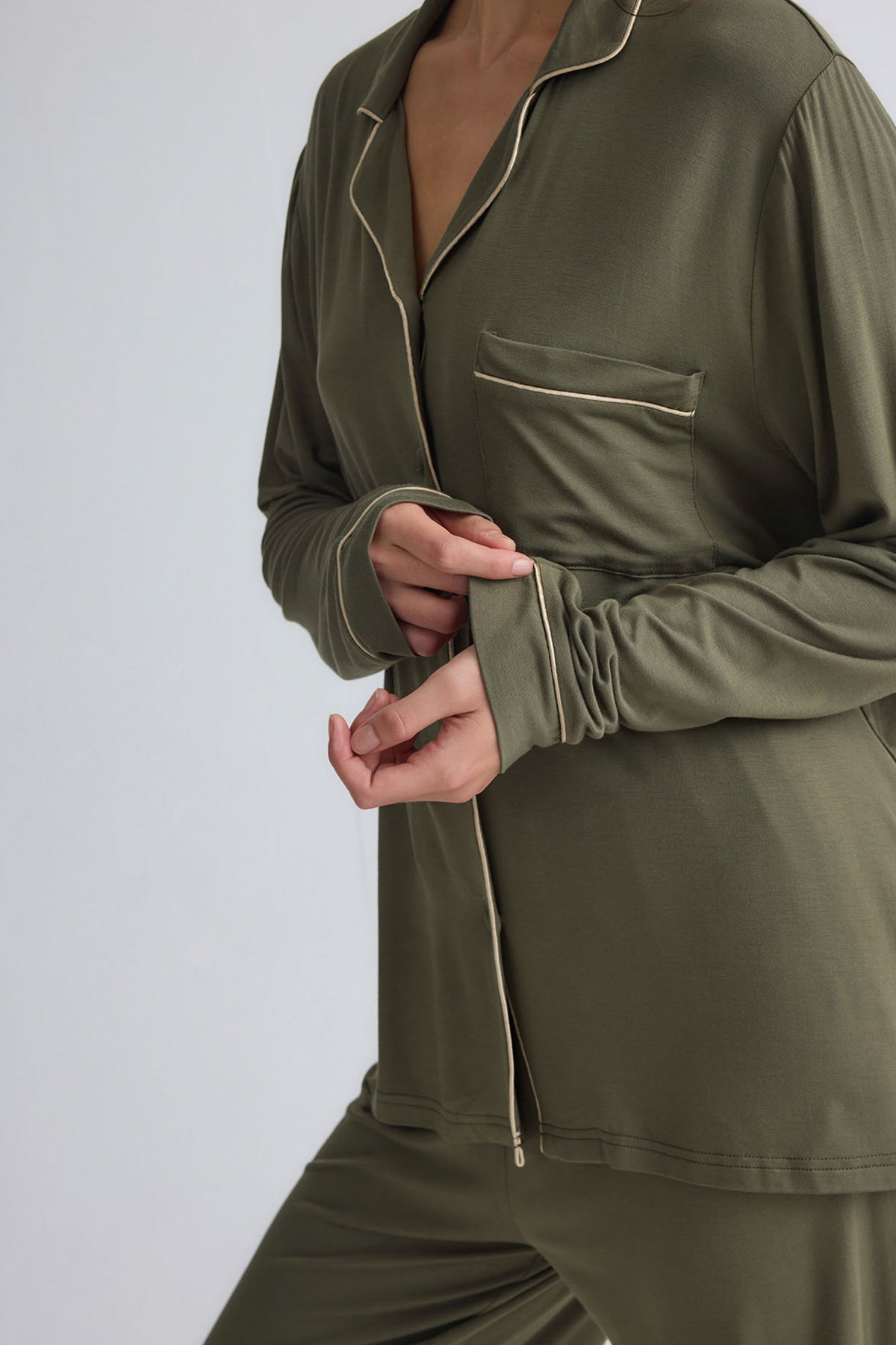 Bamboo New Classic Long Pyjama Set In Olive