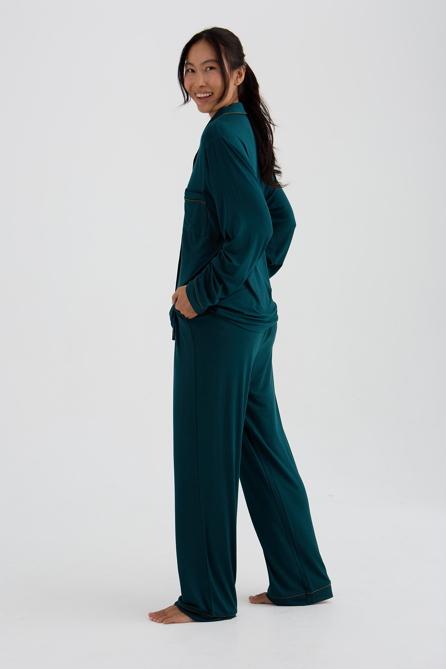 Bamboo New Classic Long Pyjama Set In Sea