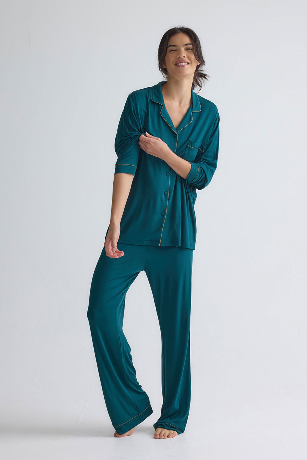 Bamboo New Classic Long Pyjama Set In Sea