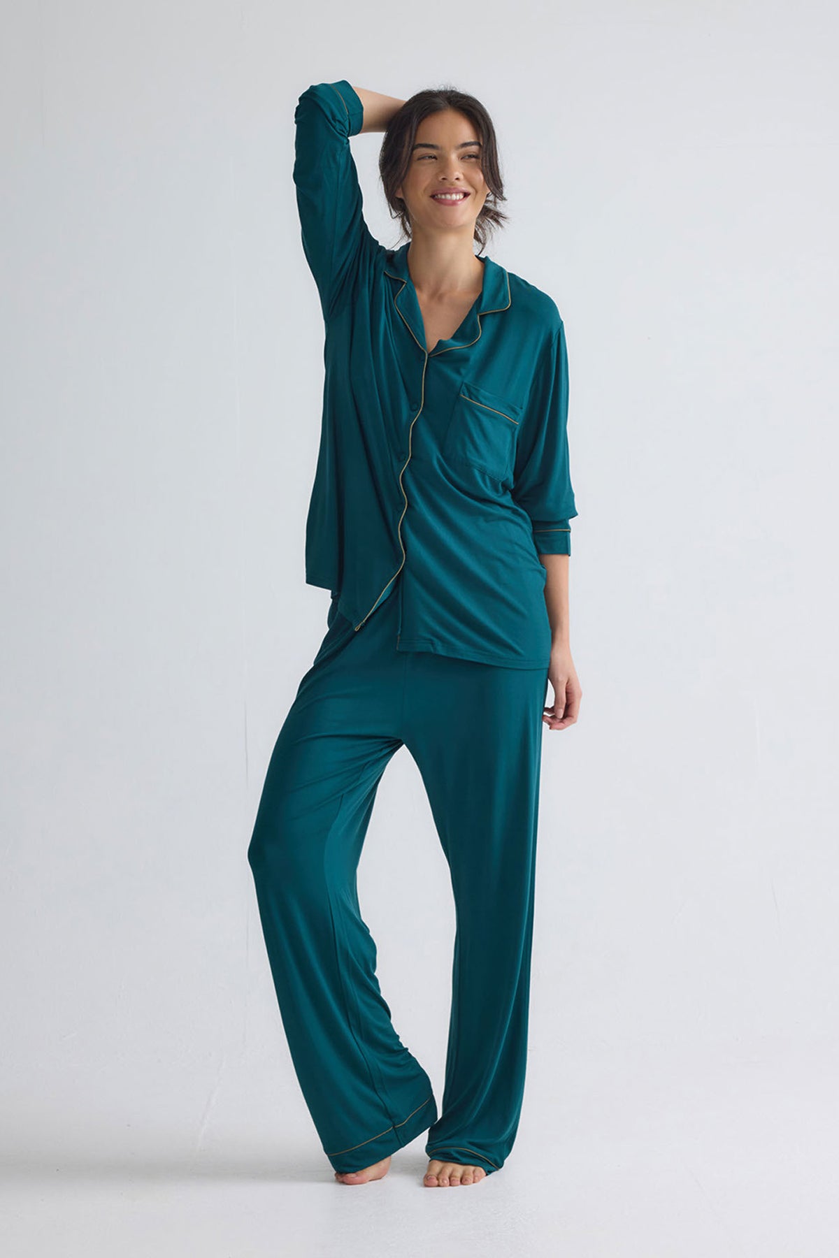Bamboo New Classic Long Pyjama Set In Sea