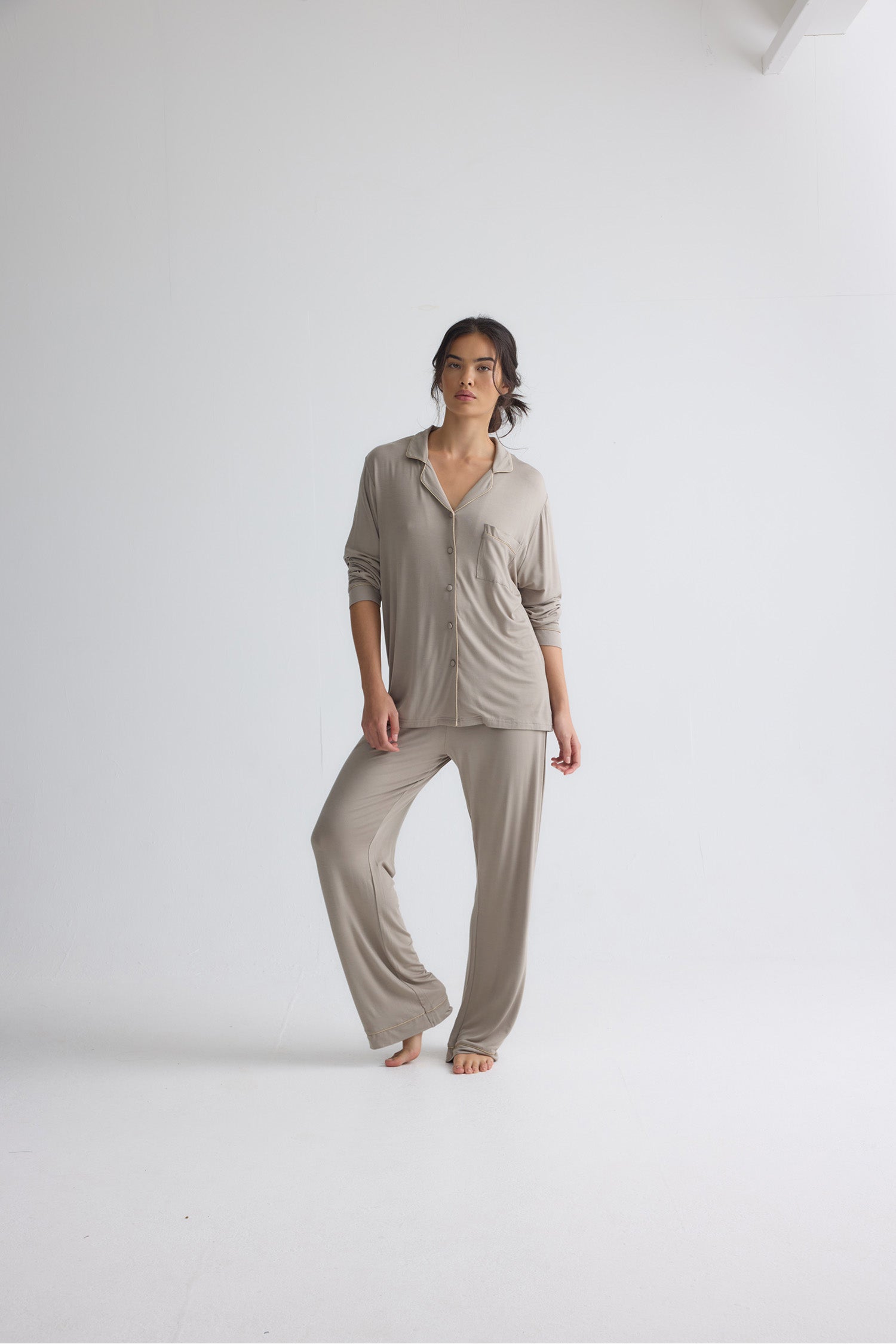 Bamboo New Classic Long Pyjama Set In Twig