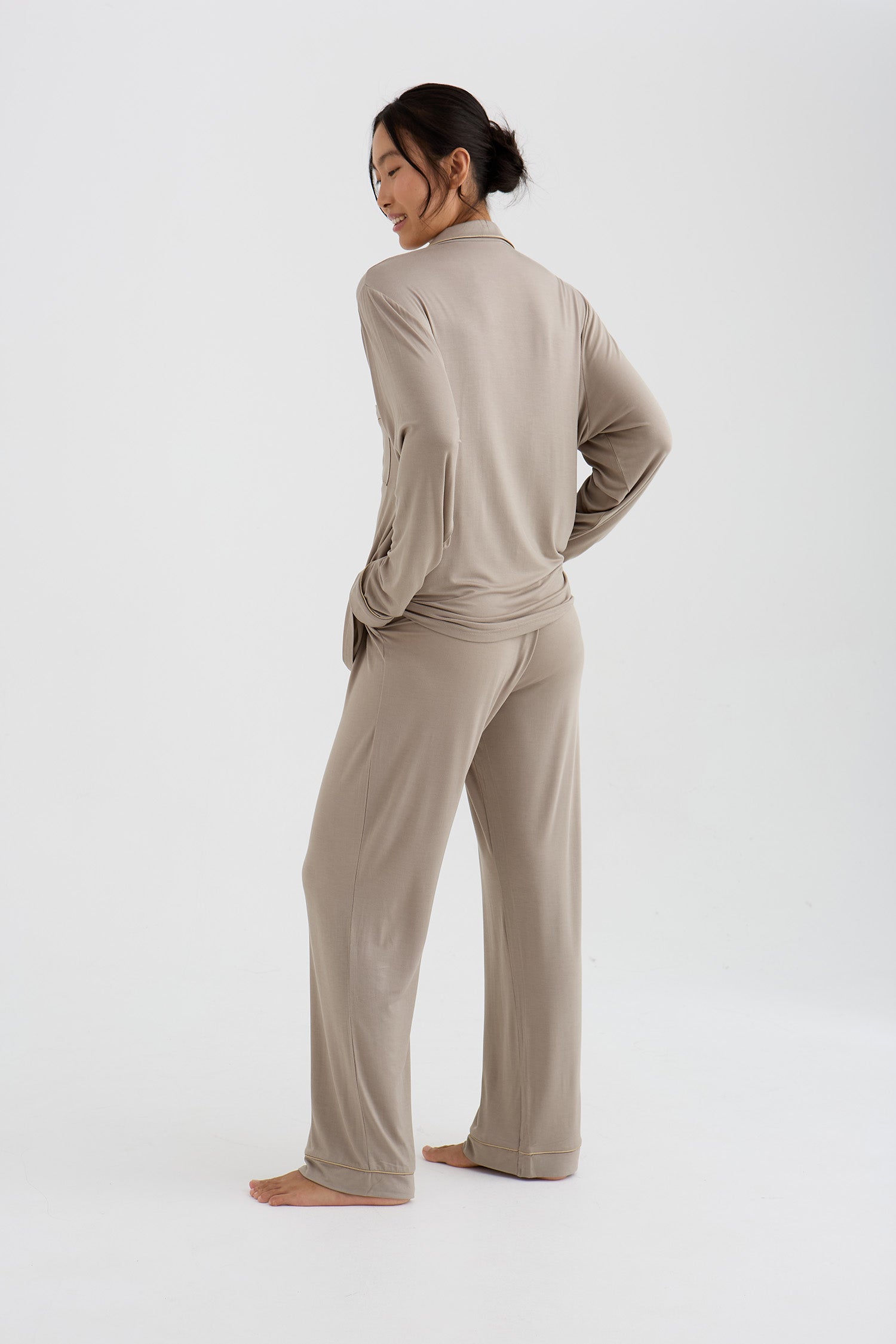 Bamboo New Classic Long Pyjama Set In Twig