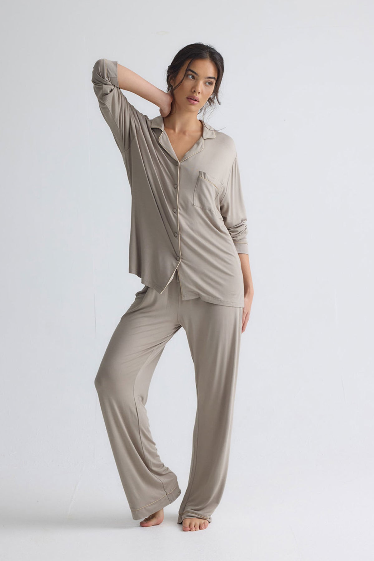 Bamboo New Classic Long Pyjama Set In Twig