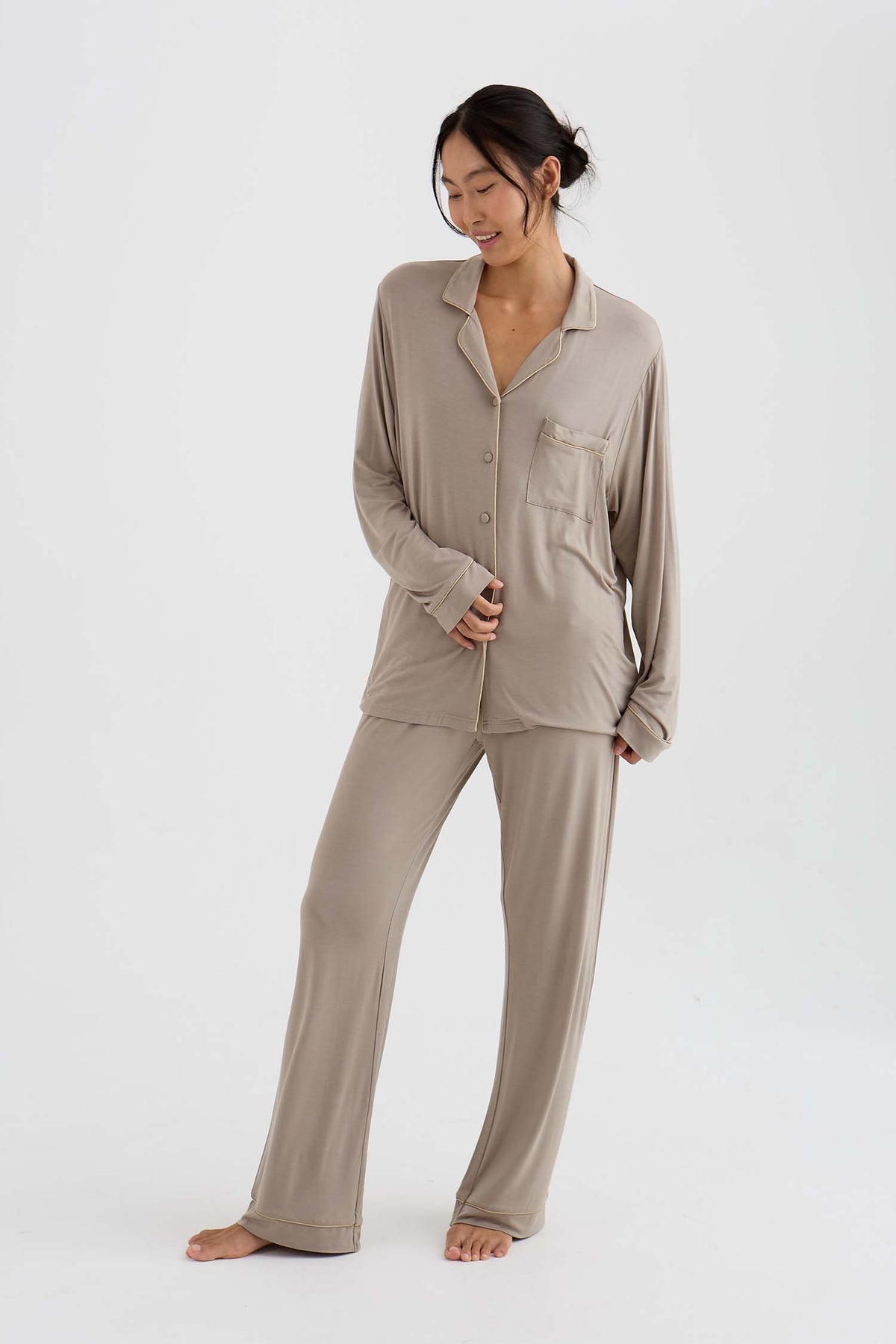Bamboo New Classic Long Pyjama Set In Twig