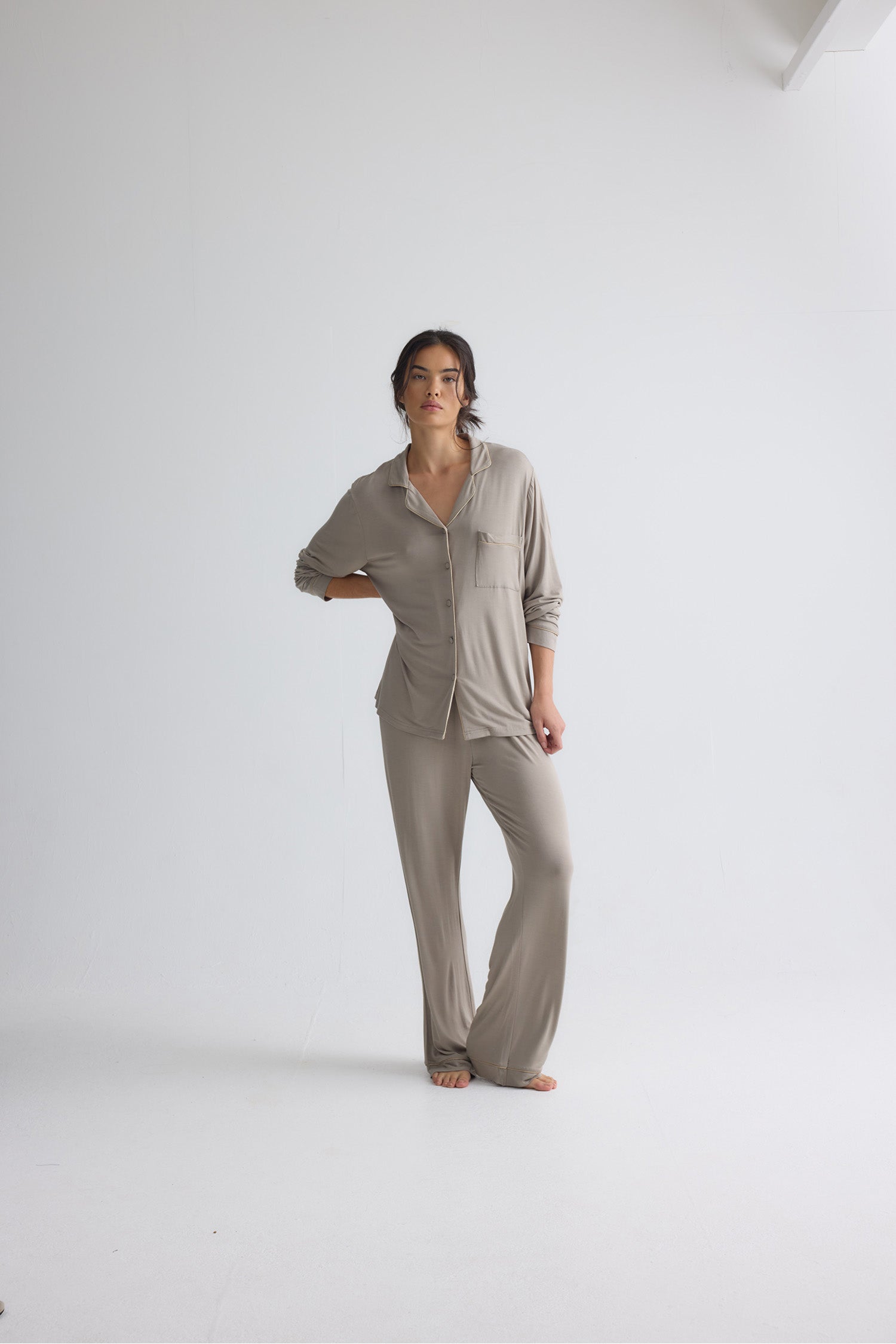 Bamboo New Classic Long Pyjama Set In Twig