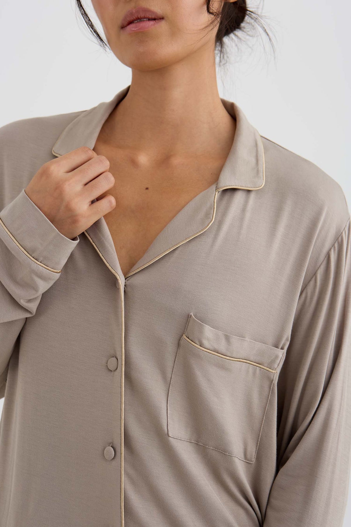 Bamboo New Classic Long Pyjama Set In Twig
