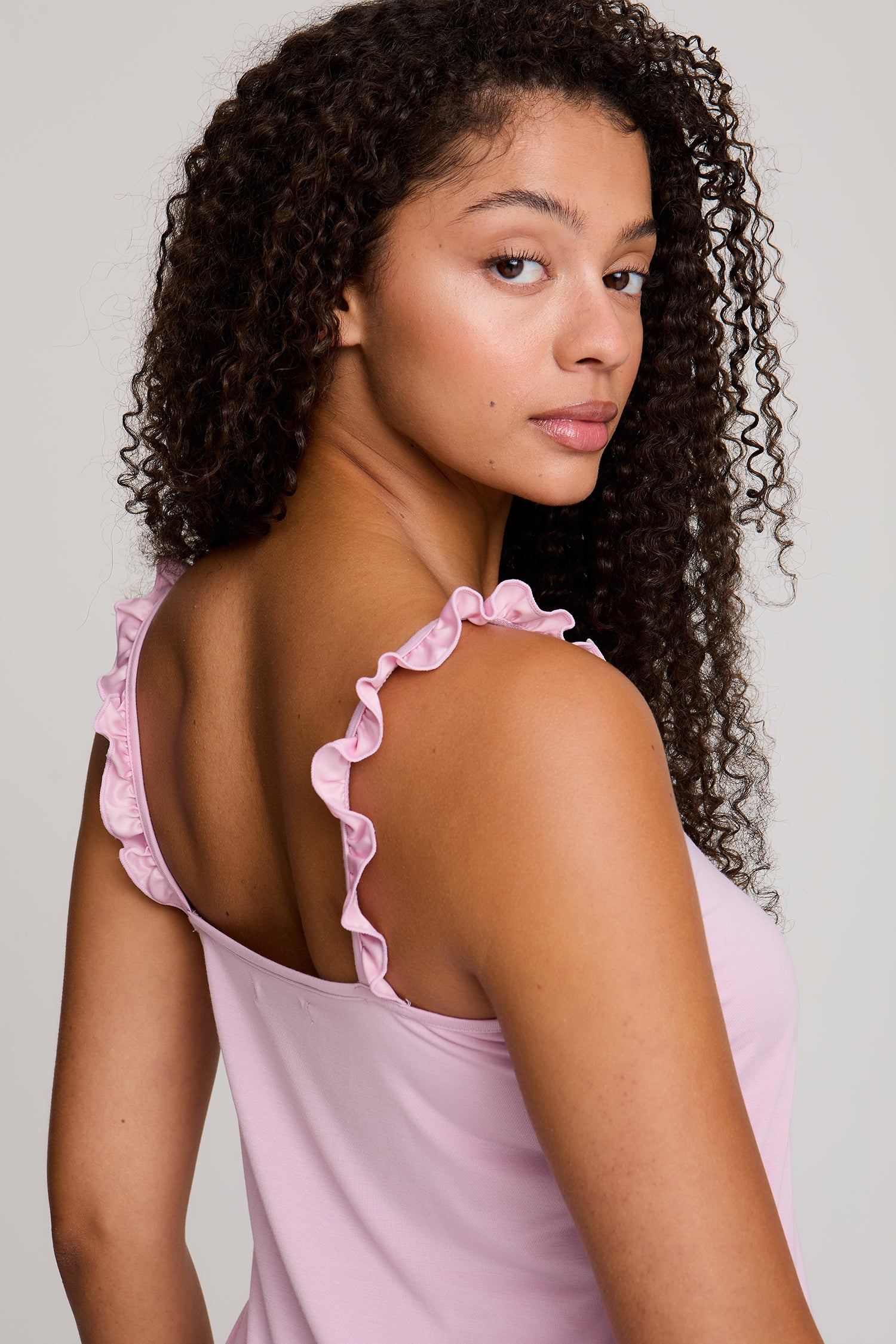 Bamboo Frill Cami Short Pyjama Set in Blush