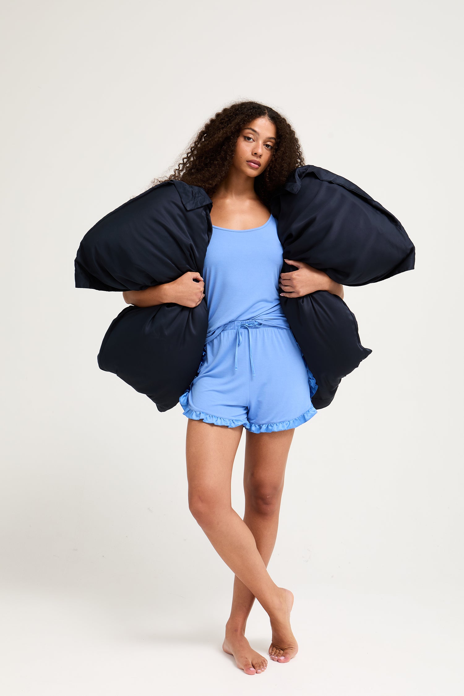 Bamboo Frill Cami Short Pyjama Set in Cornflower Blue - Wholesale - Pajamas