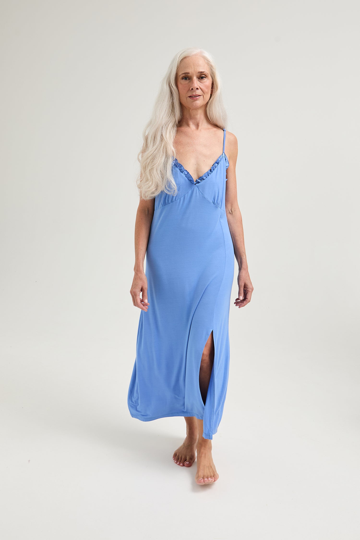 Bamboo Frill Chemise in Cornflower Blue - Wholesale - Nightgowns