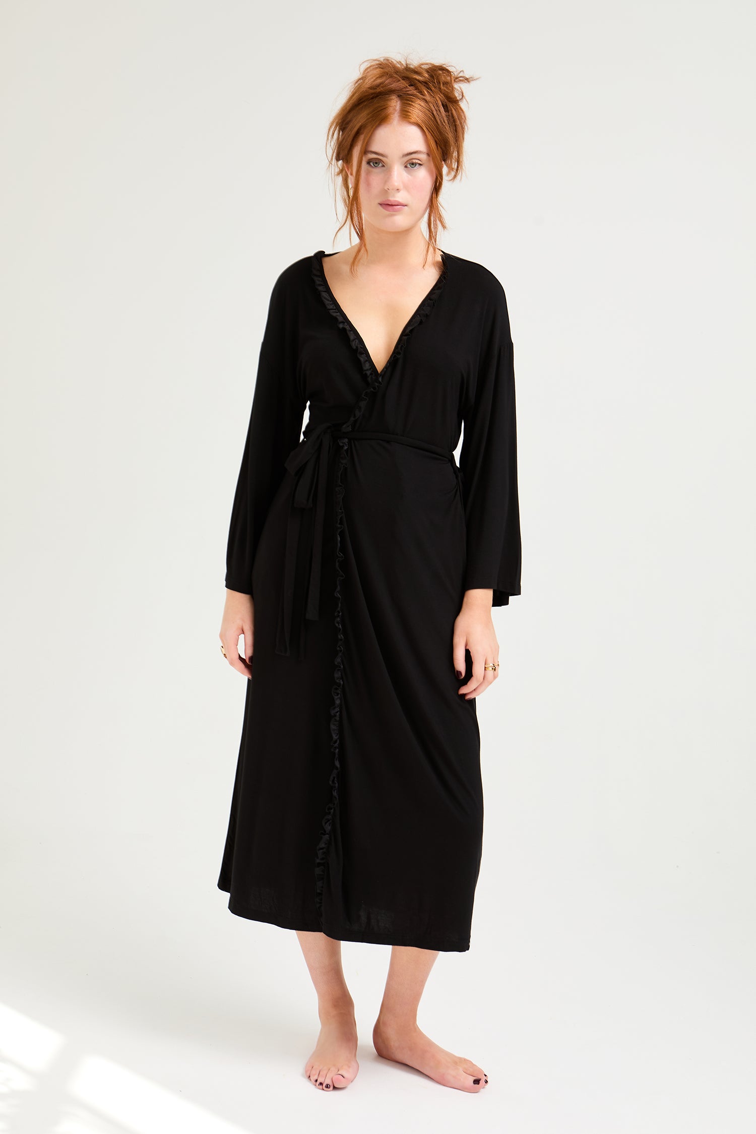 Bamboo Frill Kimono in Black