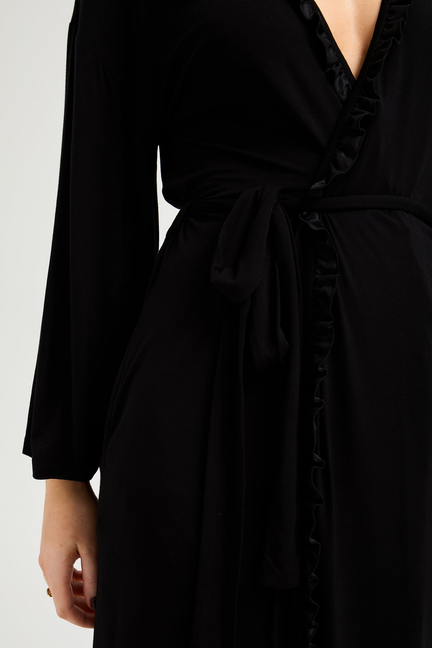 Bamboo Frill Kimono in Black - Wholesale - Robes