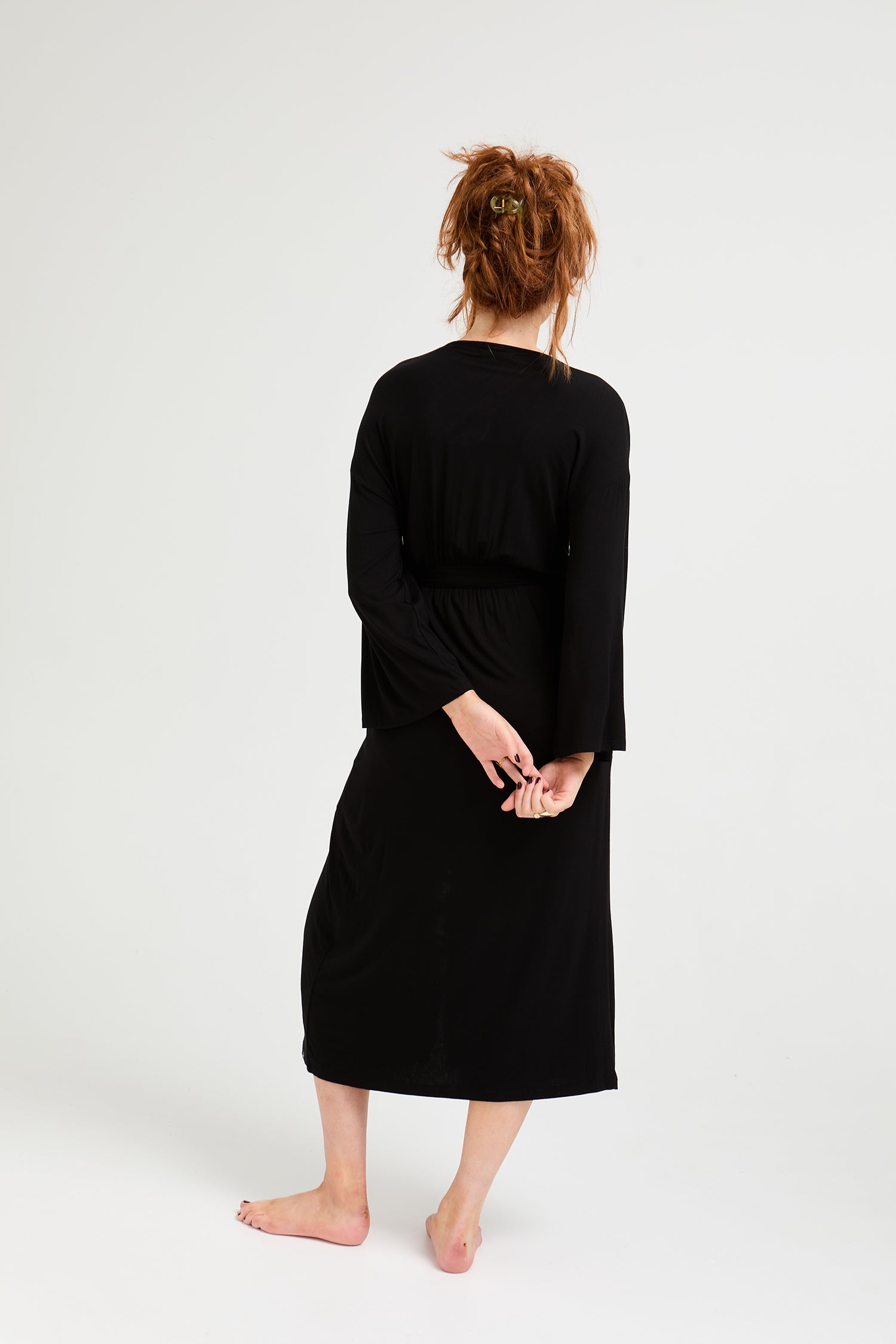 Bamboo Frill Kimono in Black - Wholesale - Robes
