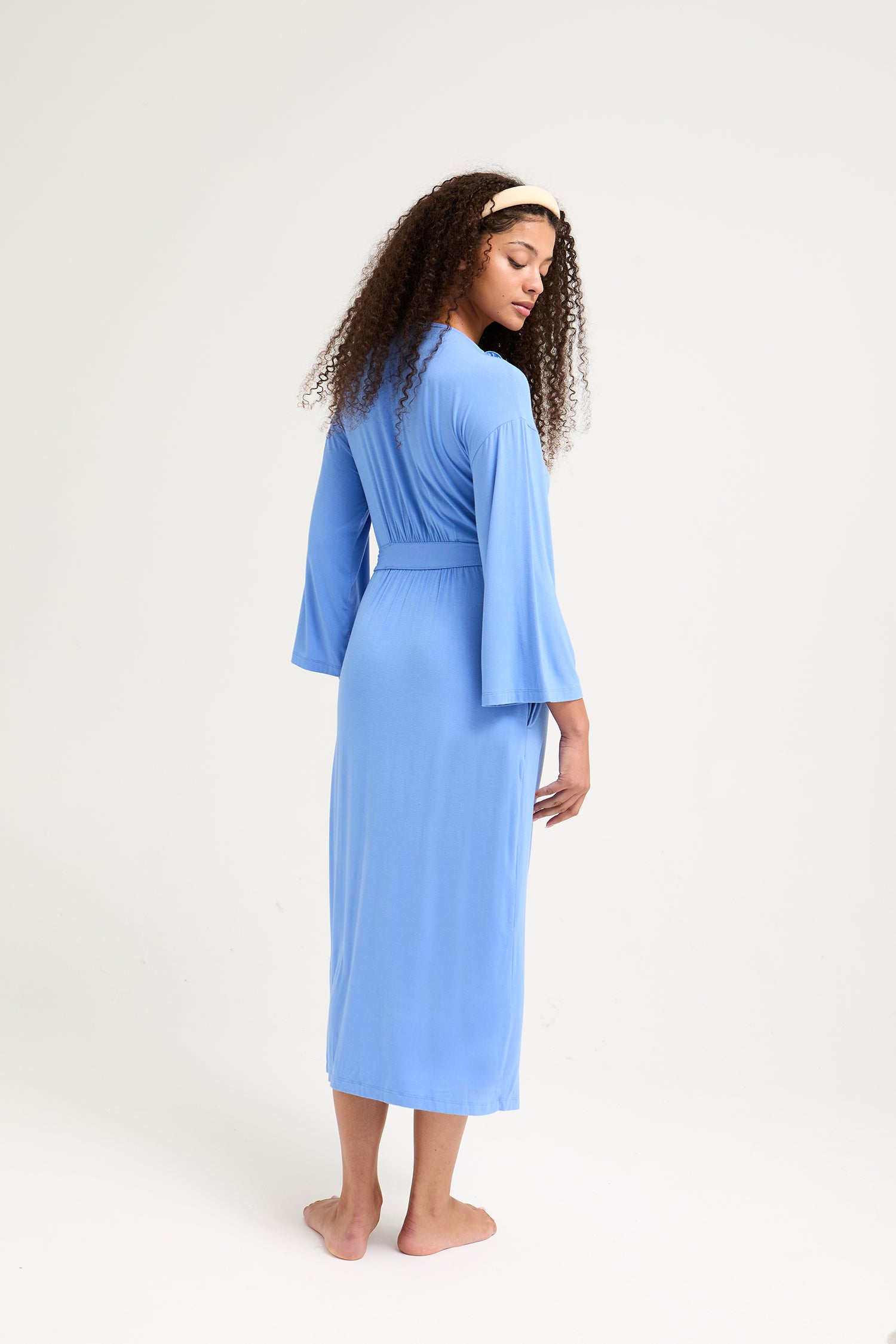 Bamboo Frill Kimono in Cornflower Blue - Wholesale - Robes
