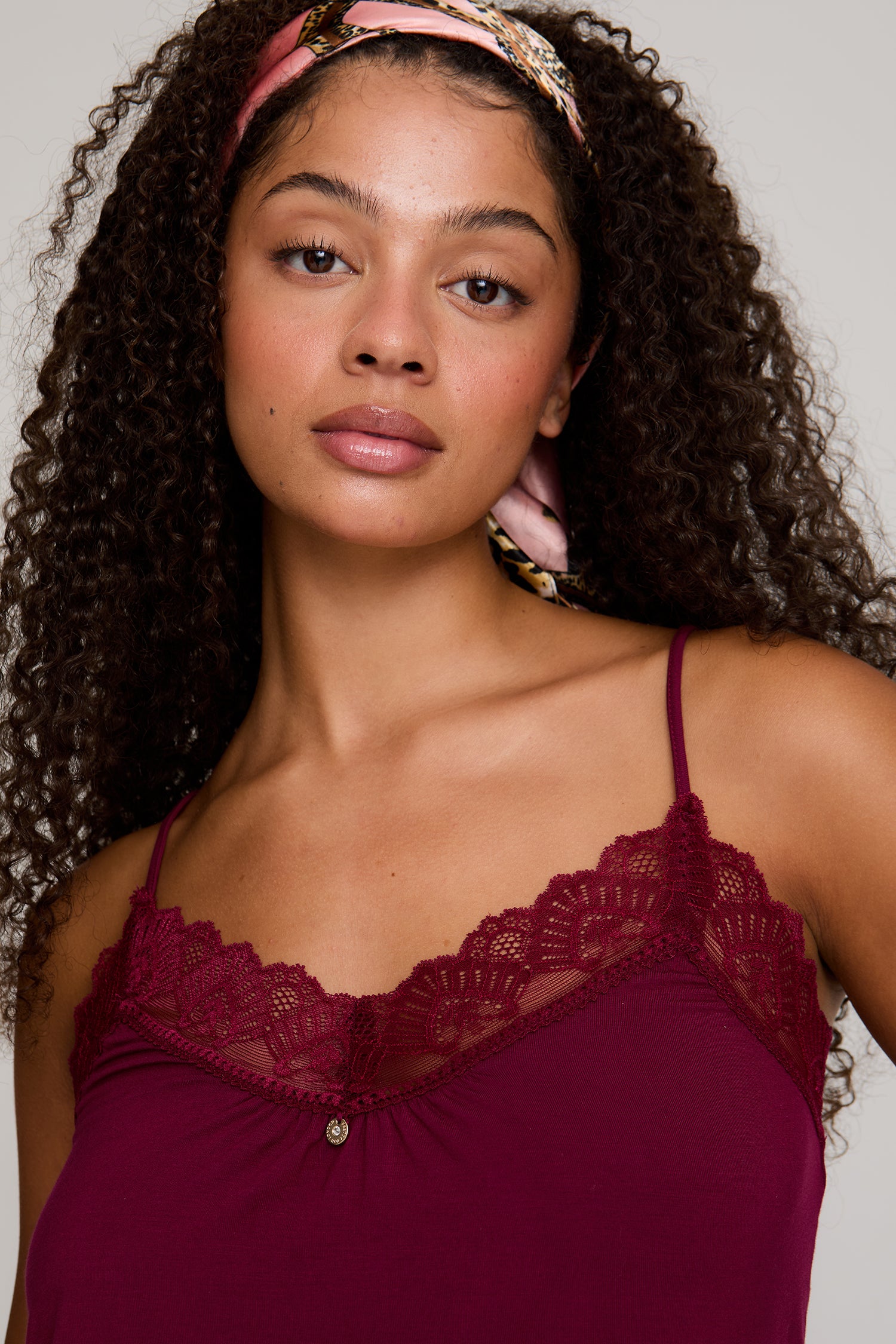 Bamboo Lace Cami Short Pyjama Set in Bordeaux