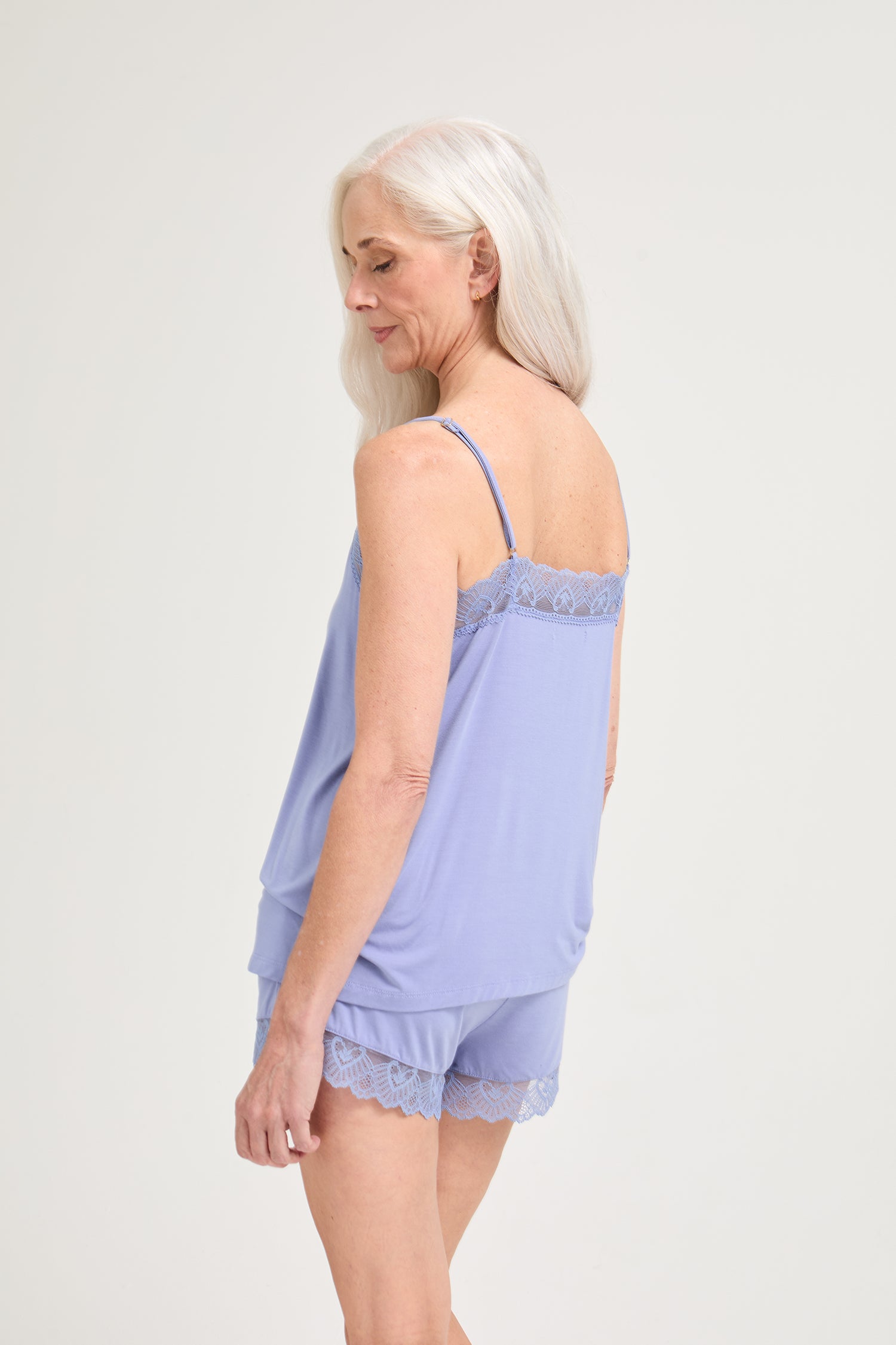 Bamboo Lace Cami Short Pyjama Set in Heather