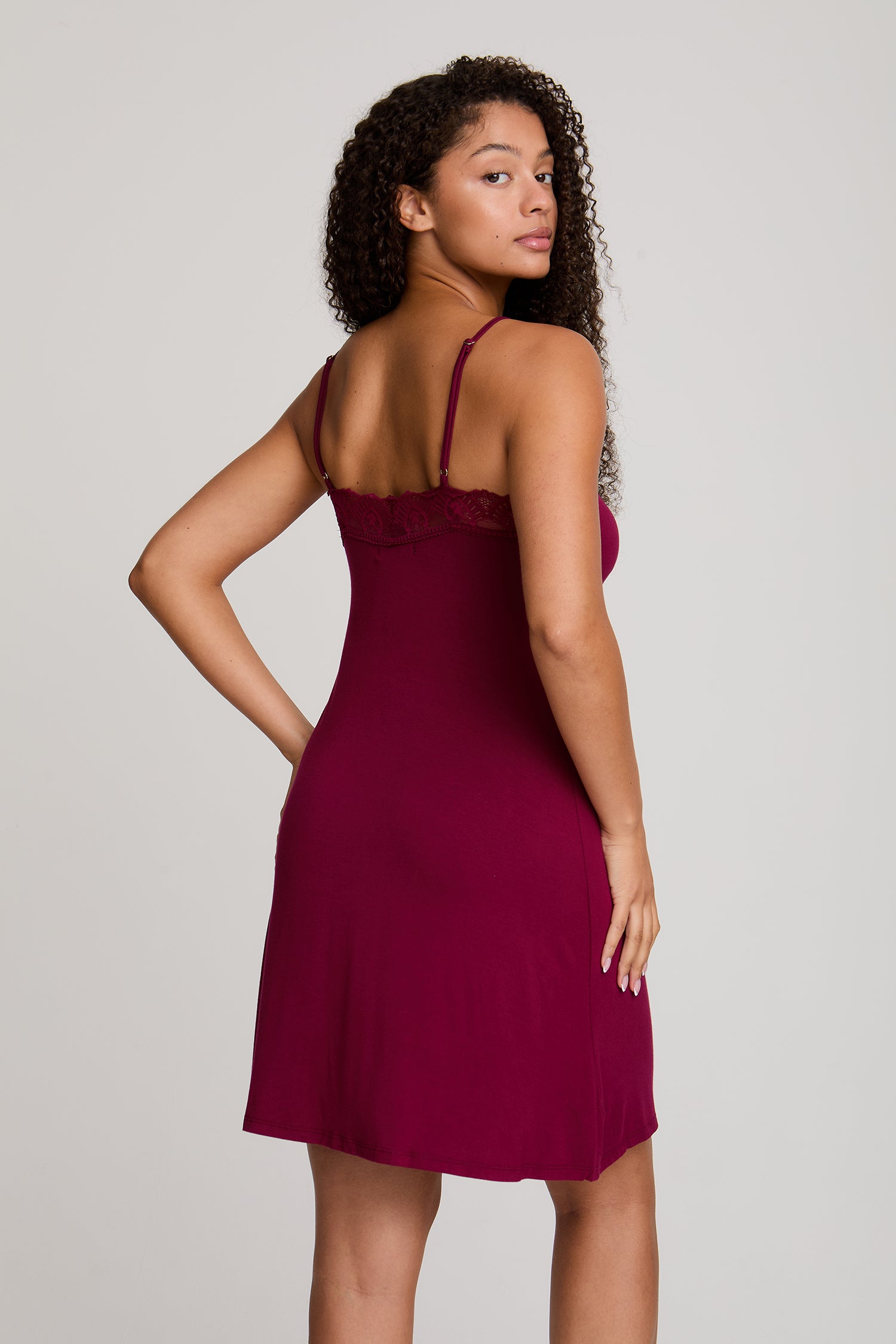 Bamboo Lace Chemise Nightdress in Bordeaux - Wholesale - Nightgowns