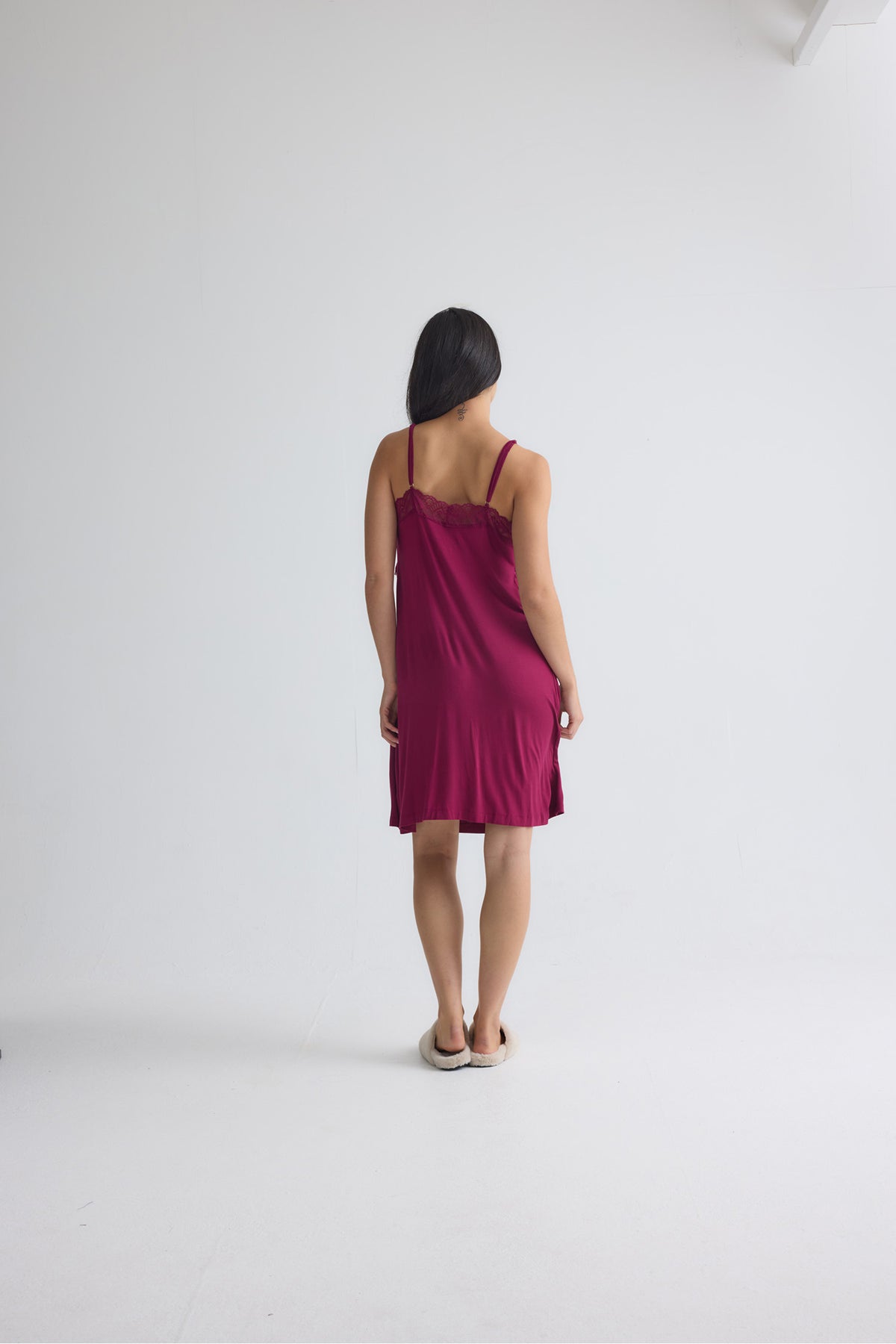 Bamboo Lace Chemise Nightdress in Bordeaux