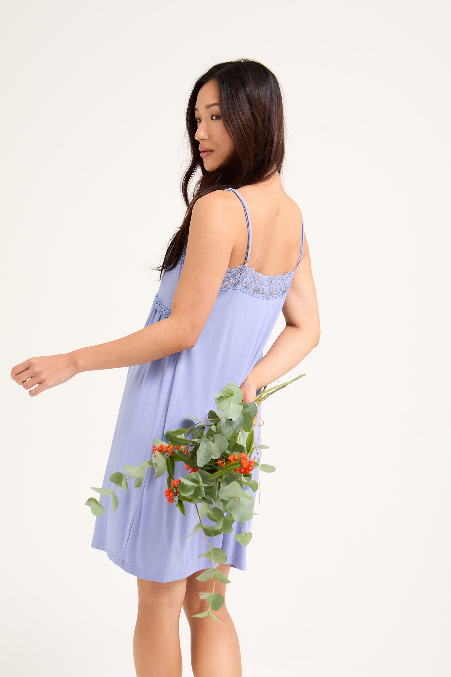 Bamboo Lace Chemise Nightdress in Heather - Wholesale - Nightgowns