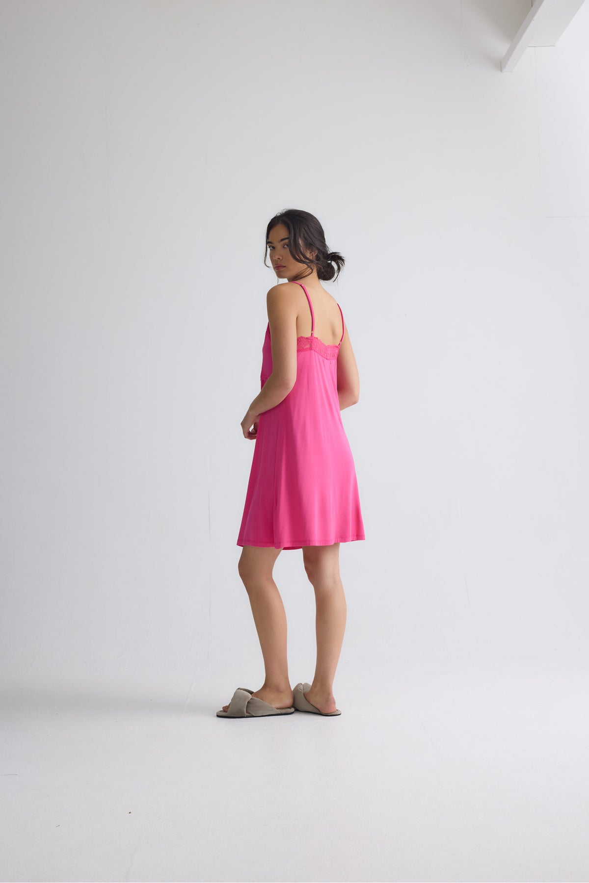Bamboo Lace Chemise Nightdress in Raspberry