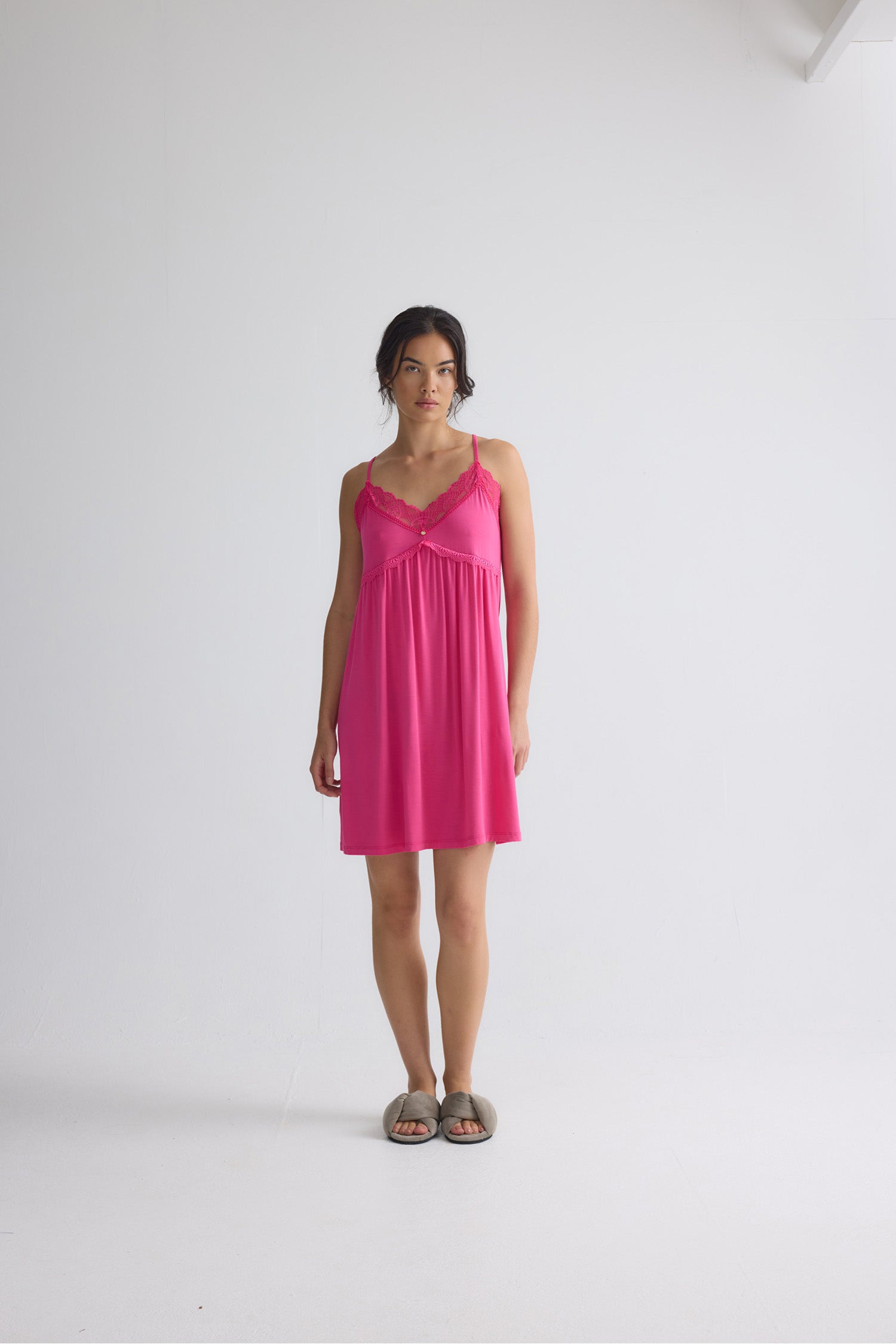 Bamboo Lace Chemise Nightdress in Raspberry
